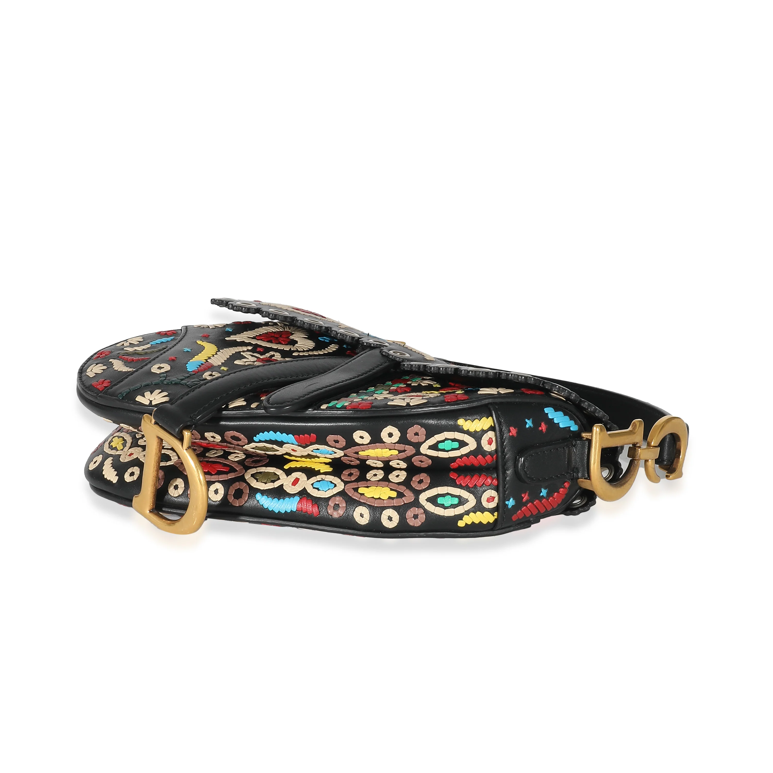 Christian Dior Black Multicolor Embroidered Mini Saddle Bag - Image 4