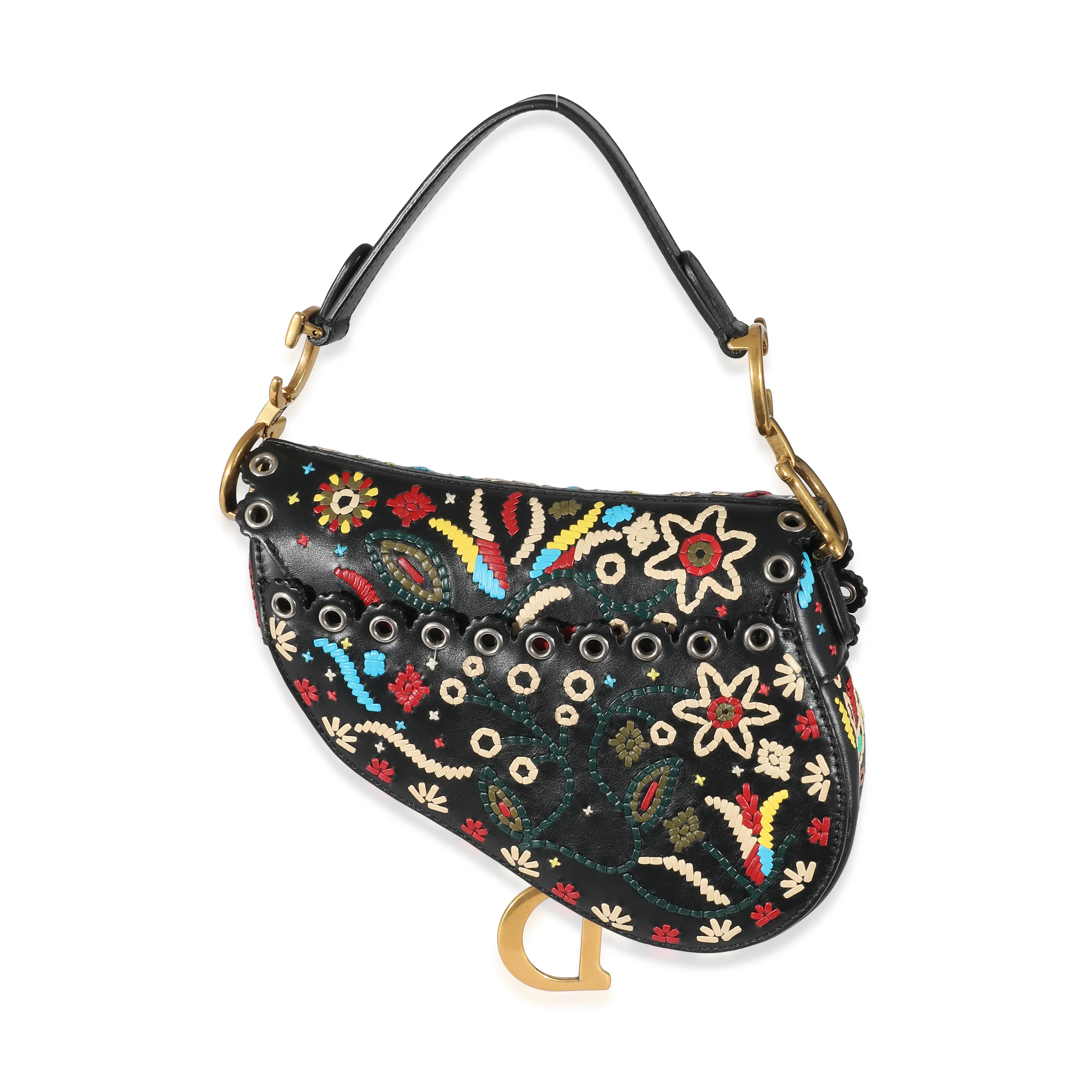 Christian Dior Black Multicolor Embroidered Mini Saddle Bag - Image 5