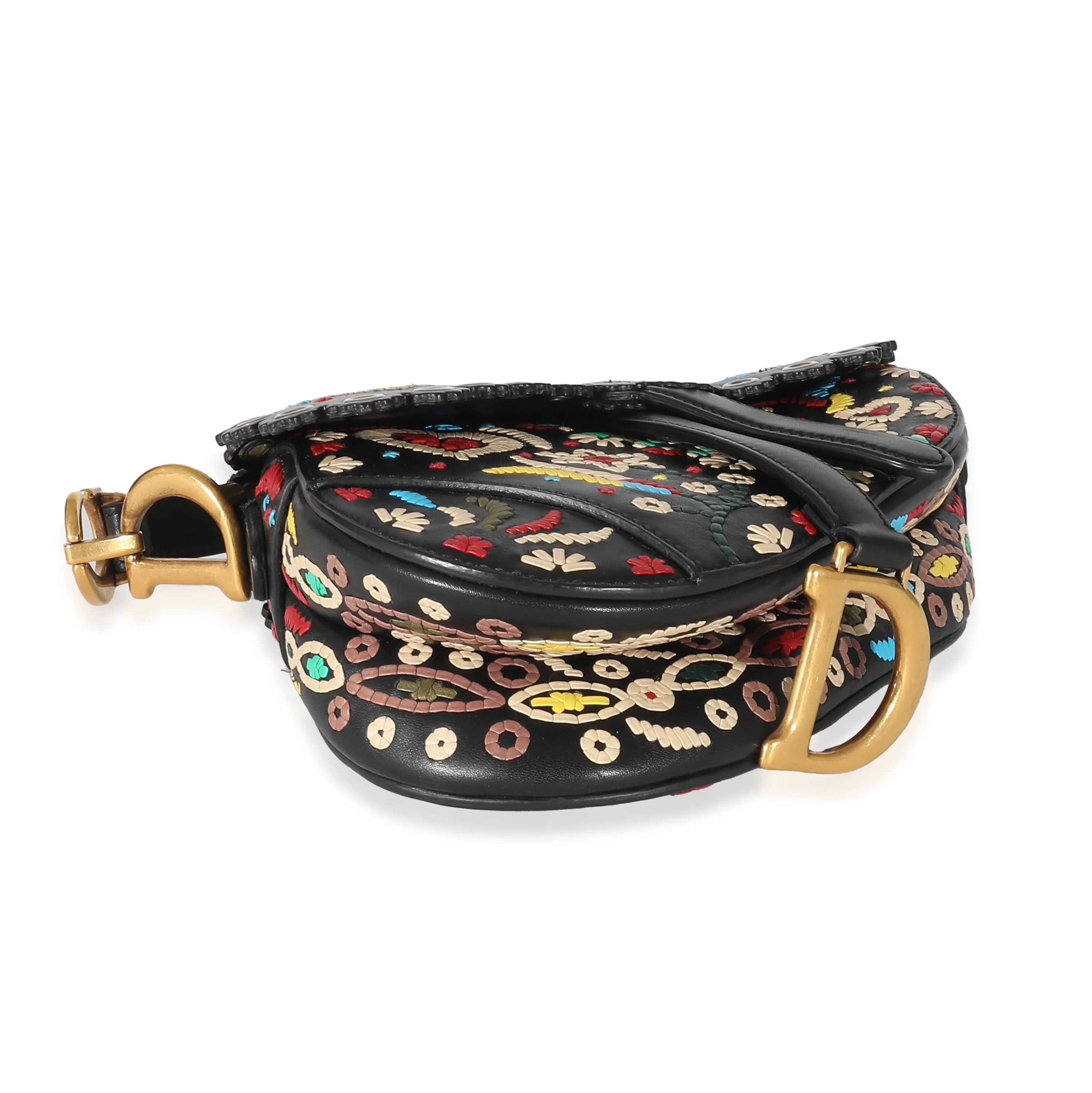 Christian Dior Black Multicolor Embroidered Mini Saddle Bag - Image 6