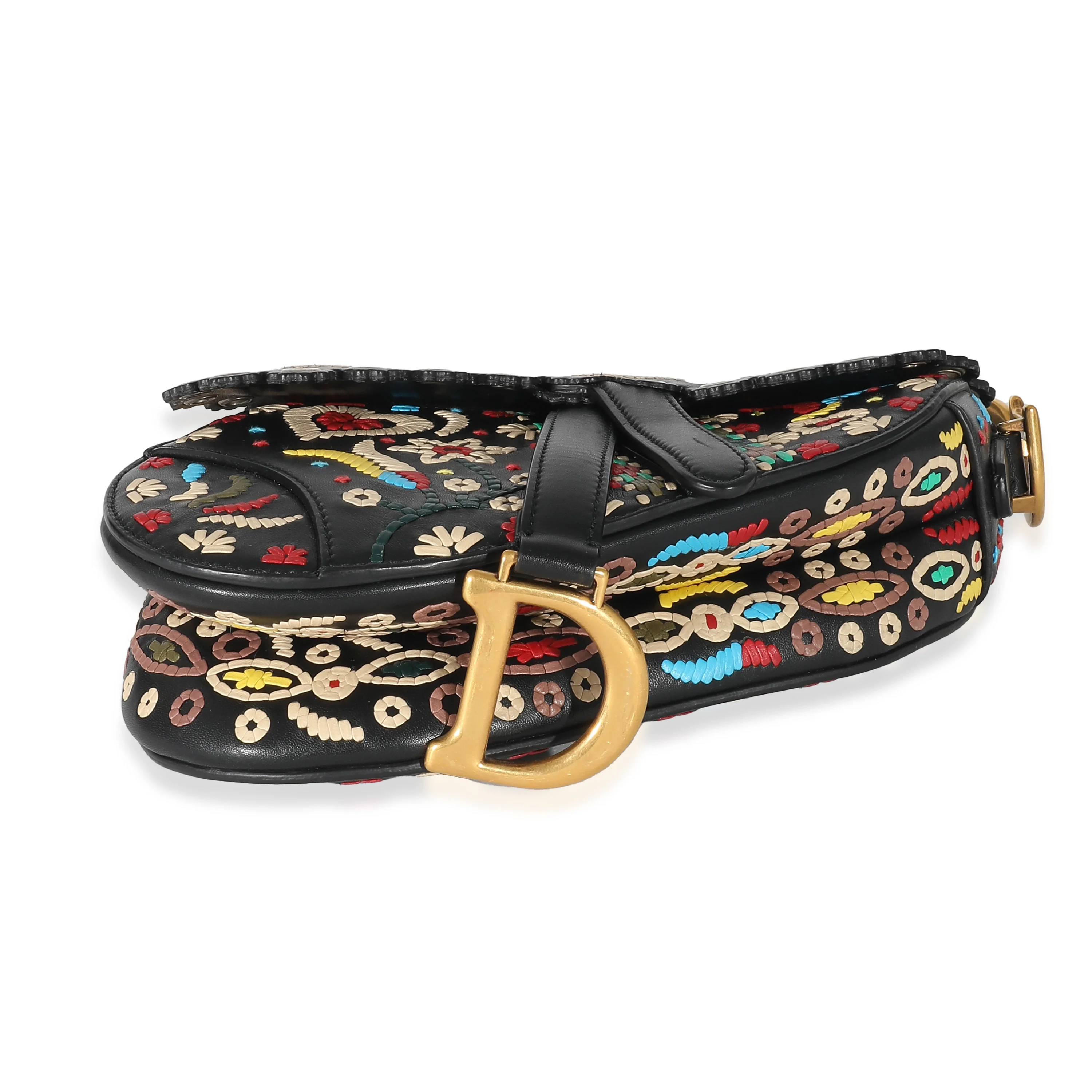Christian Dior Black Multicolor Embroidered Mini Saddle Bag - Image 7
