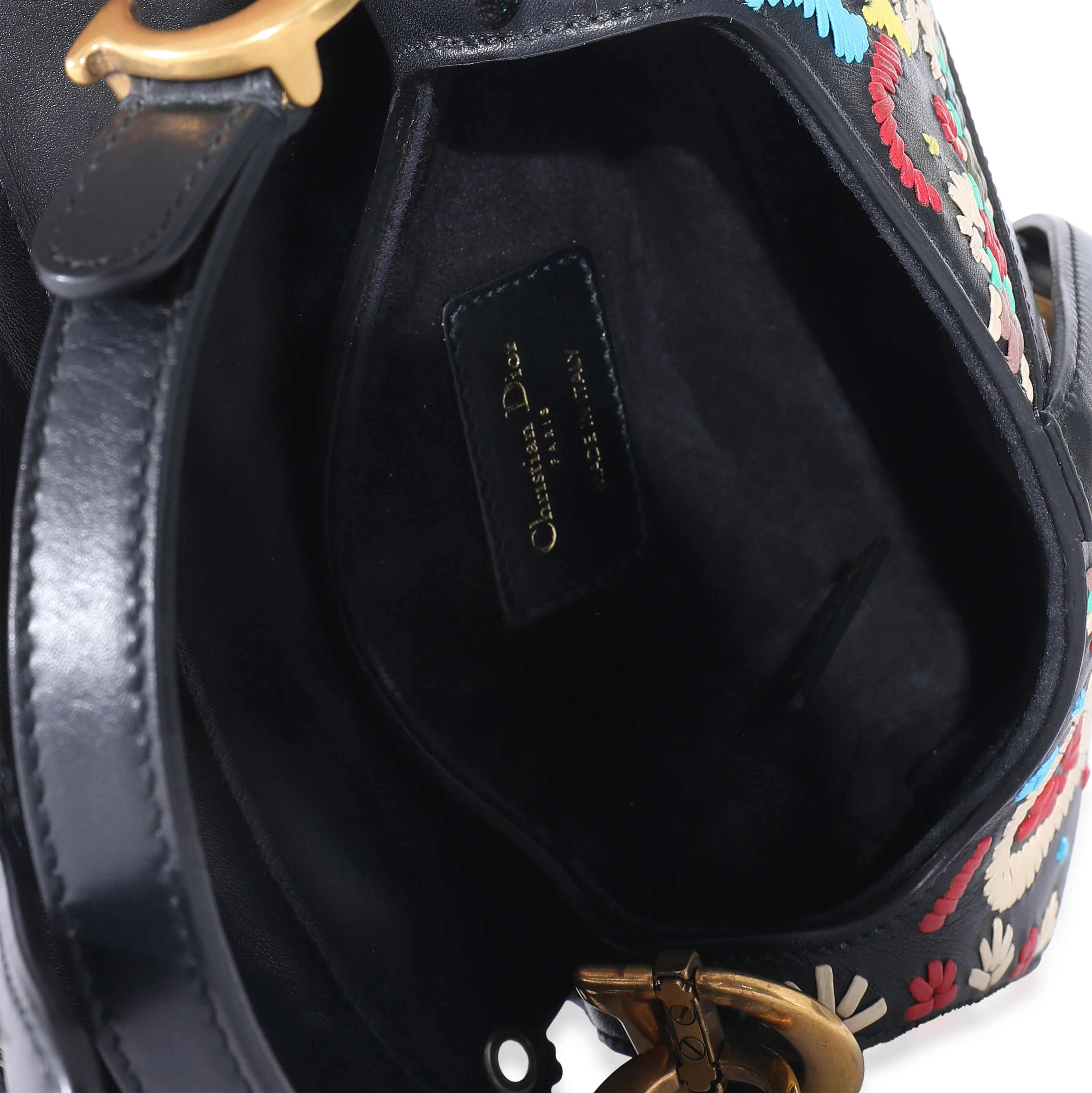 Christian Dior Black Multicolor Embroidered Mini Saddle Bag - Image 8