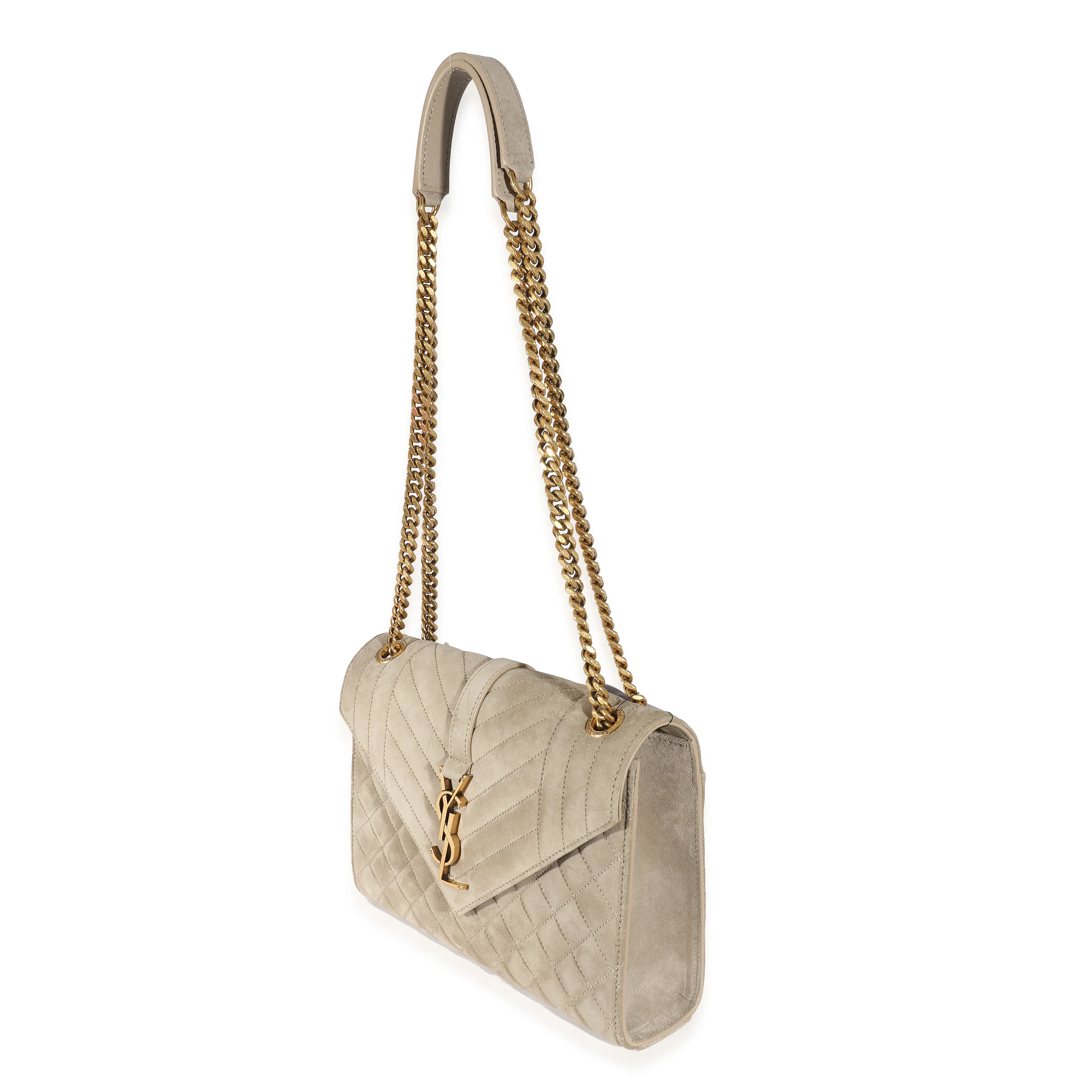 Beige Suede Mixed Matelasse Triquilt Medium Monogram Envelope Satc - Image 2
