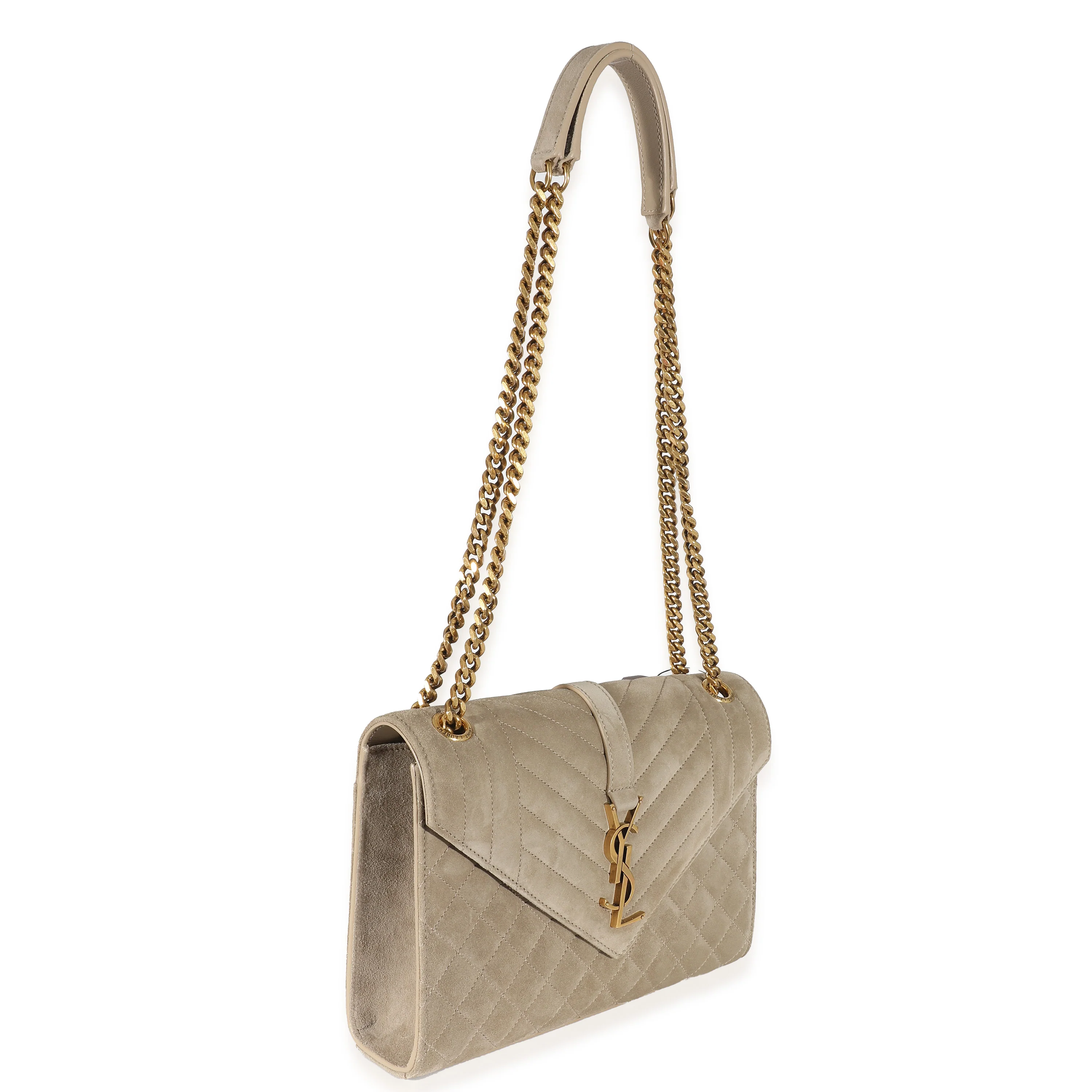 Beige Suede Mixed Matelasse Triquilt Medium Monogram Envelope Satc - Image 3