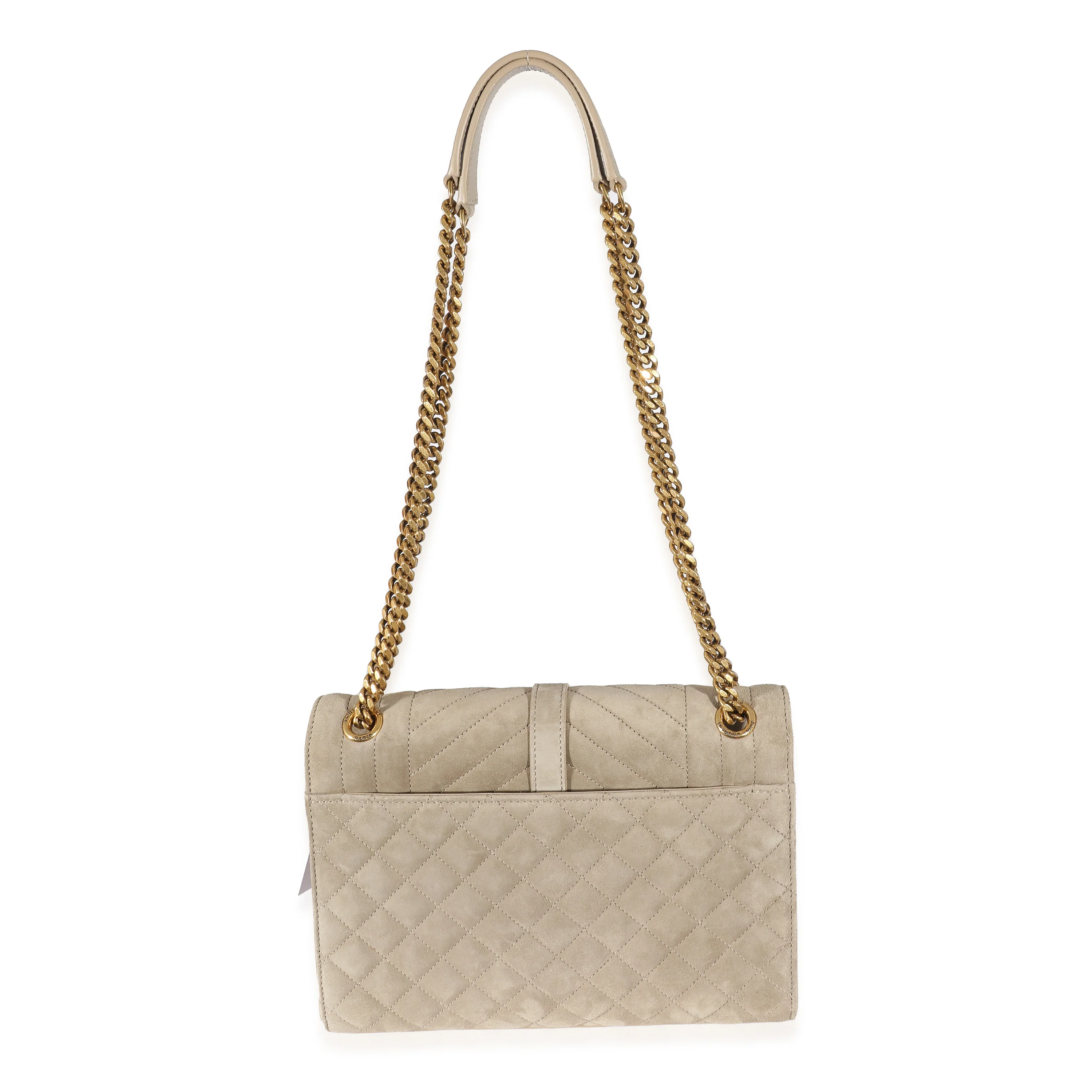 Beige Suede Mixed Matelasse Triquilt Medium Monogram Envelope Satc - Image 5