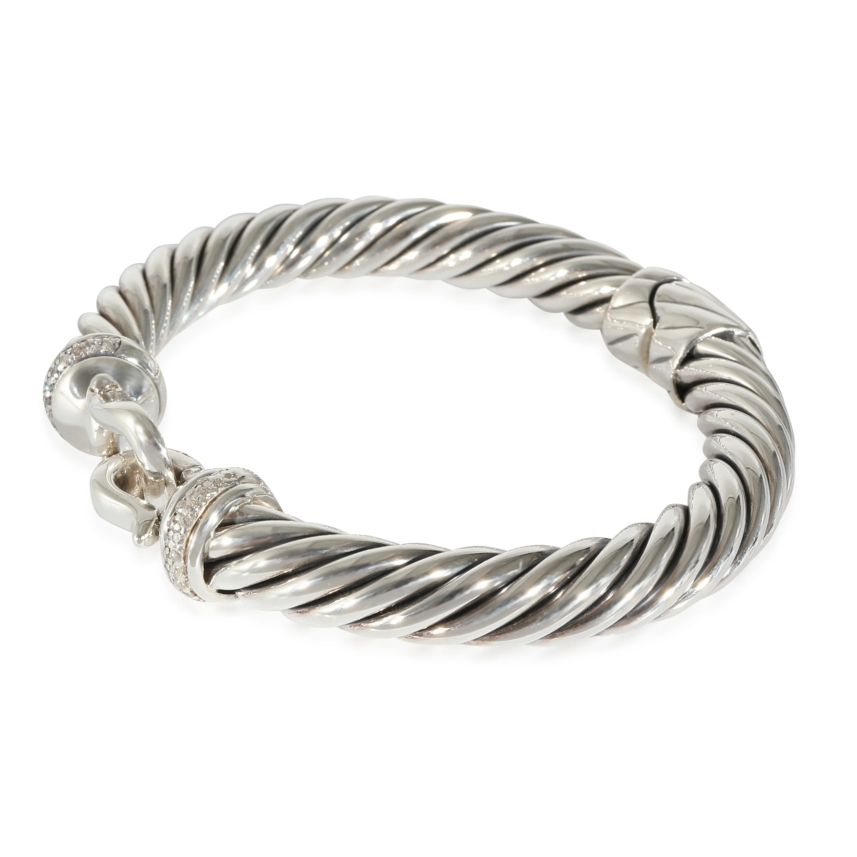 David Yurman 8.5mm Buckle Cable Diamond Bracelet in Sterling Silver 0.42 CTW - Image 2