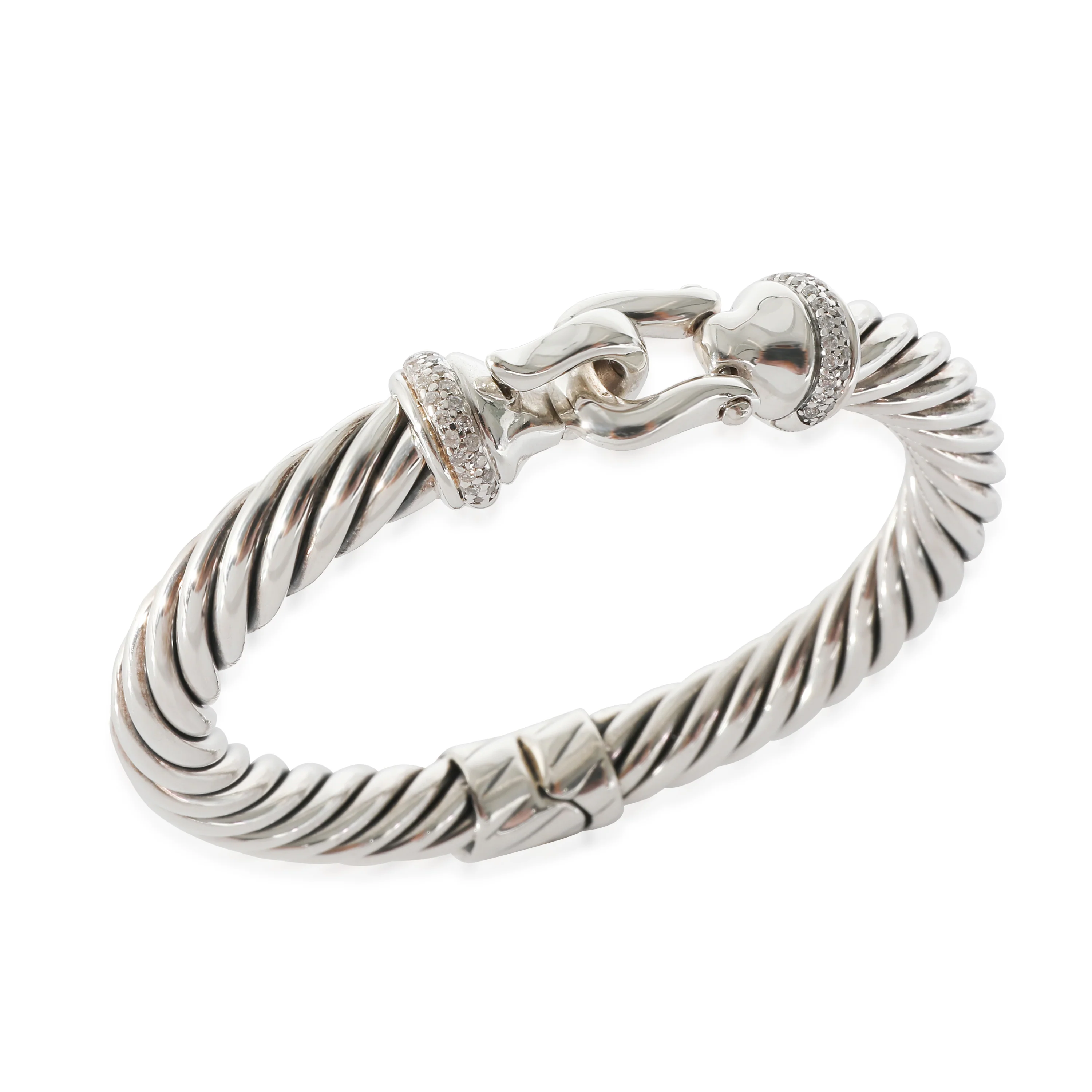 David Yurman 8.5mm Buckle Cable Diamond Bracelet in Sterling Silver 0.42 CTW - Image 4