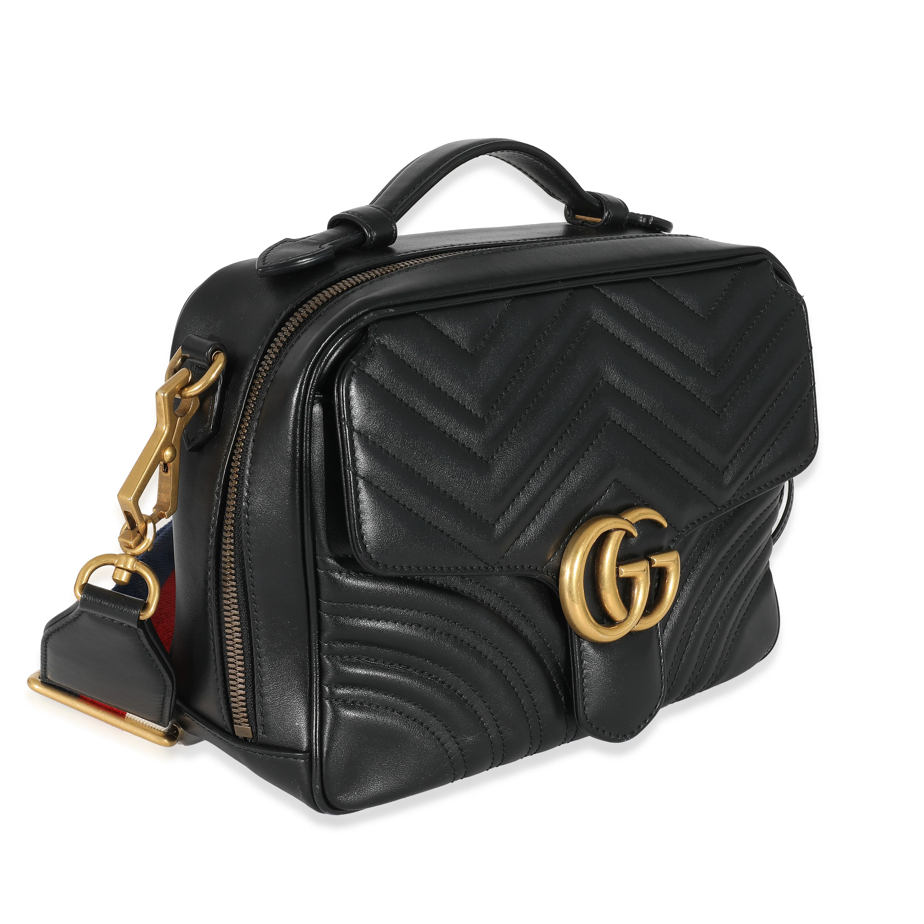 Gucci Black Calfskin Matelasse Sylvie Marmont Top Handle Bag - Image 3