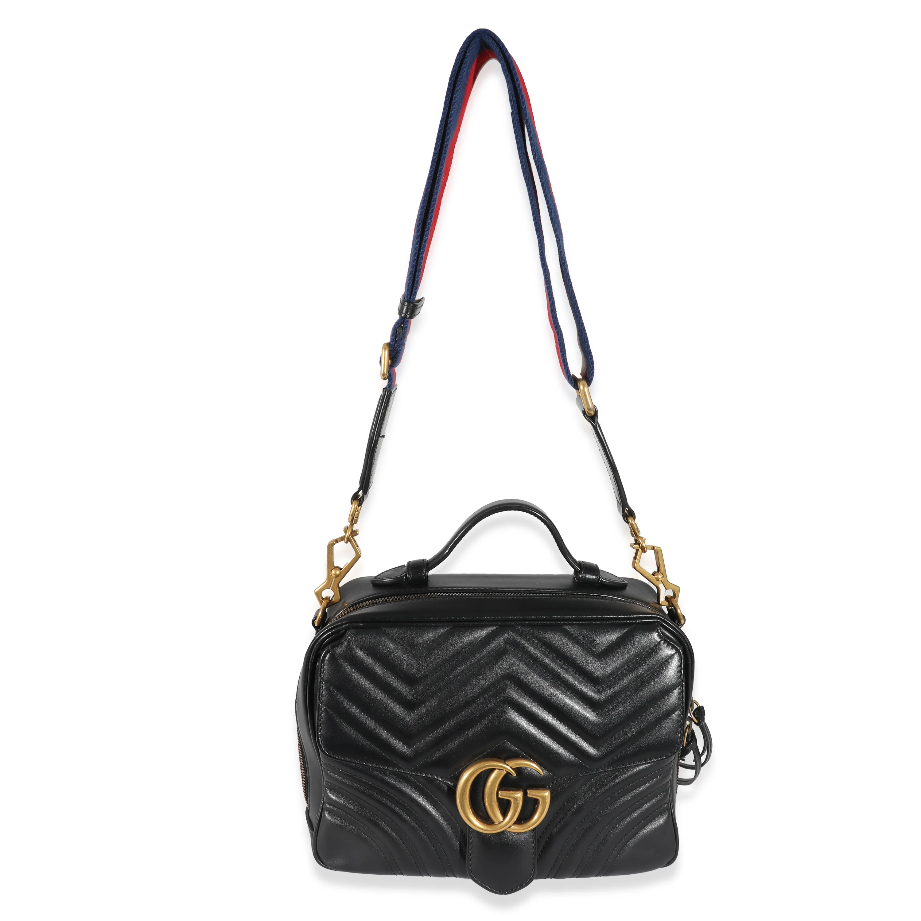 Gucci Black Calfskin Matelasse Sylvie Marmont Top Handle Bag - Image 9
