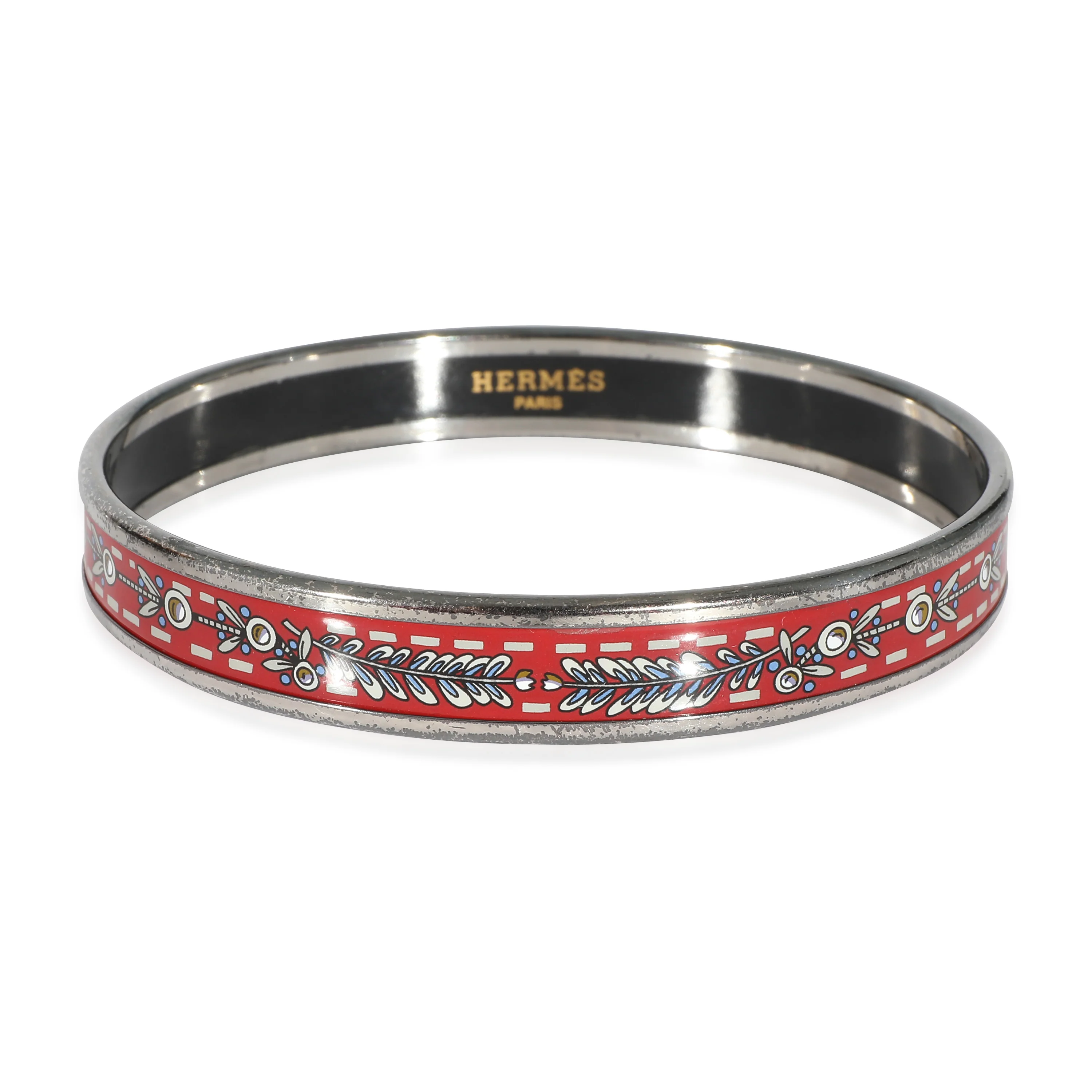 Hermès Red Enamel Palladium Narrow Bracelet 62