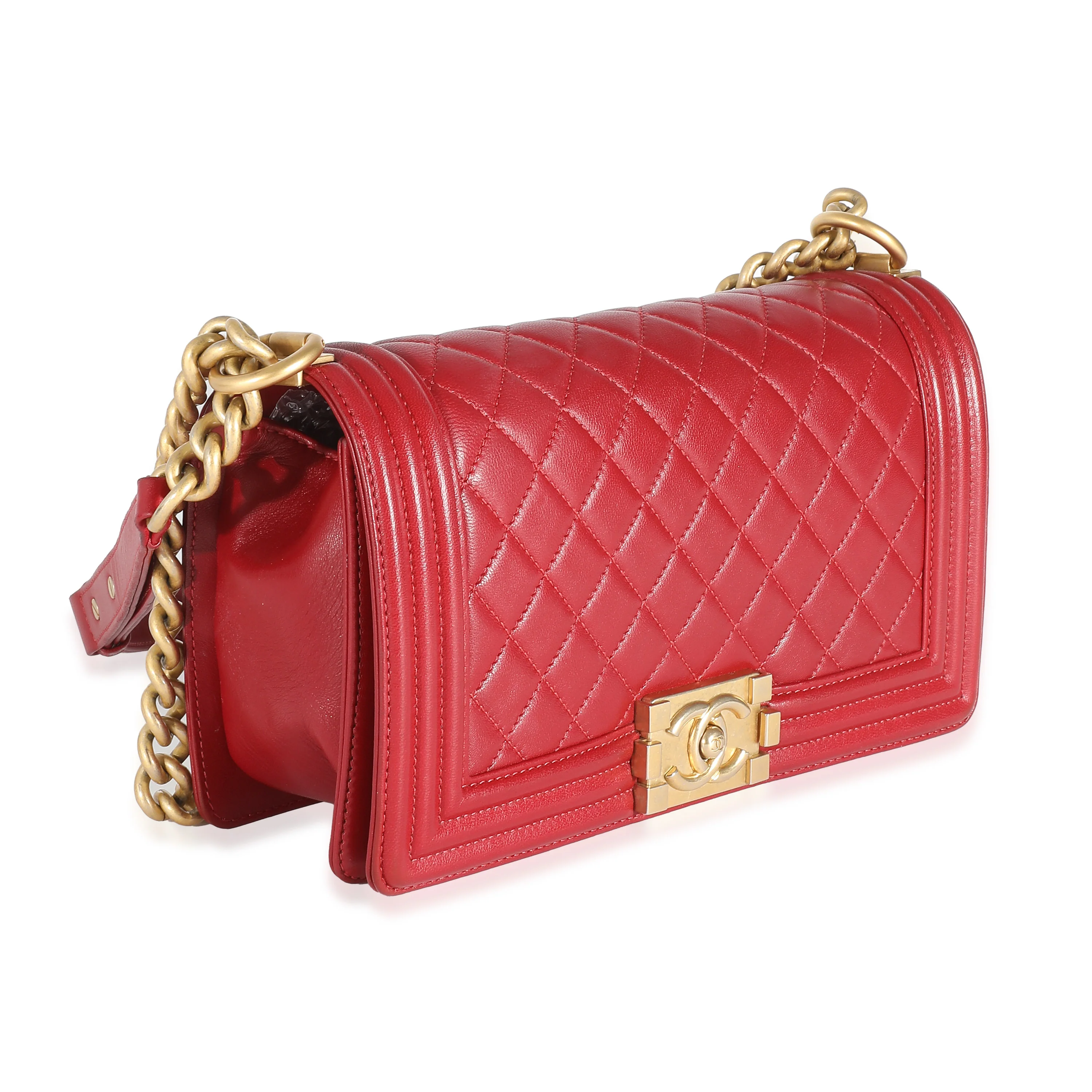 Chanel Red Quilted Lambskin Medium Boy Bag - Image 2