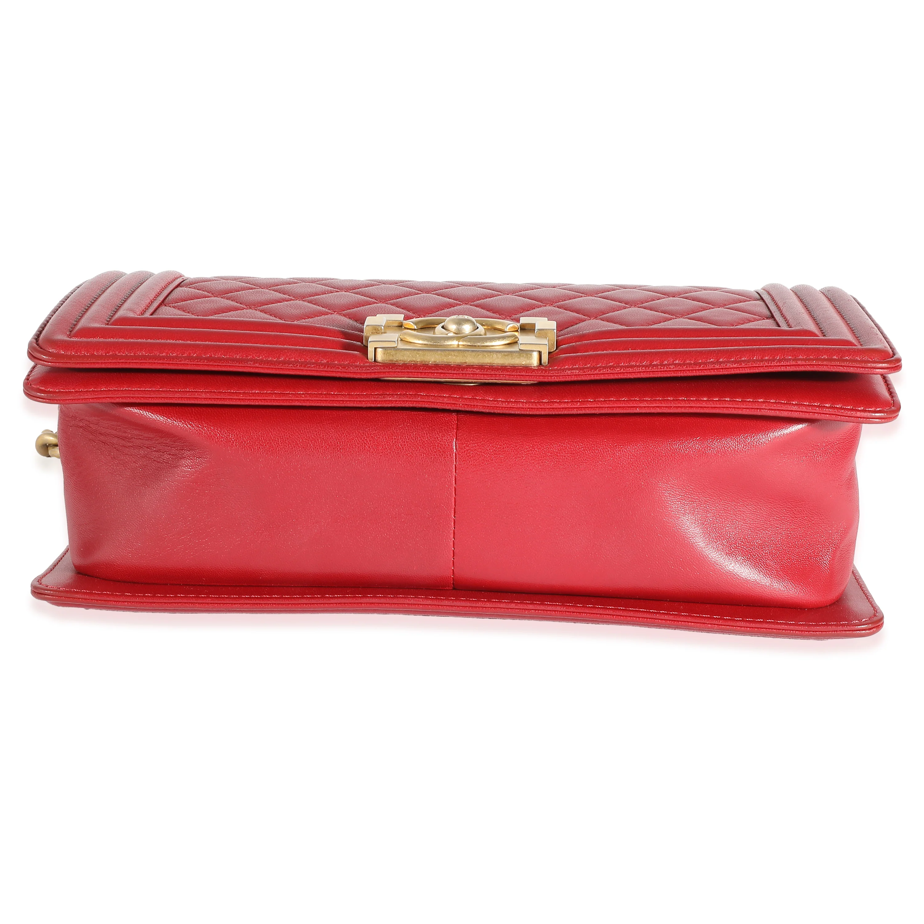Chanel Red Quilted Lambskin Medium Boy Bag - Image 5