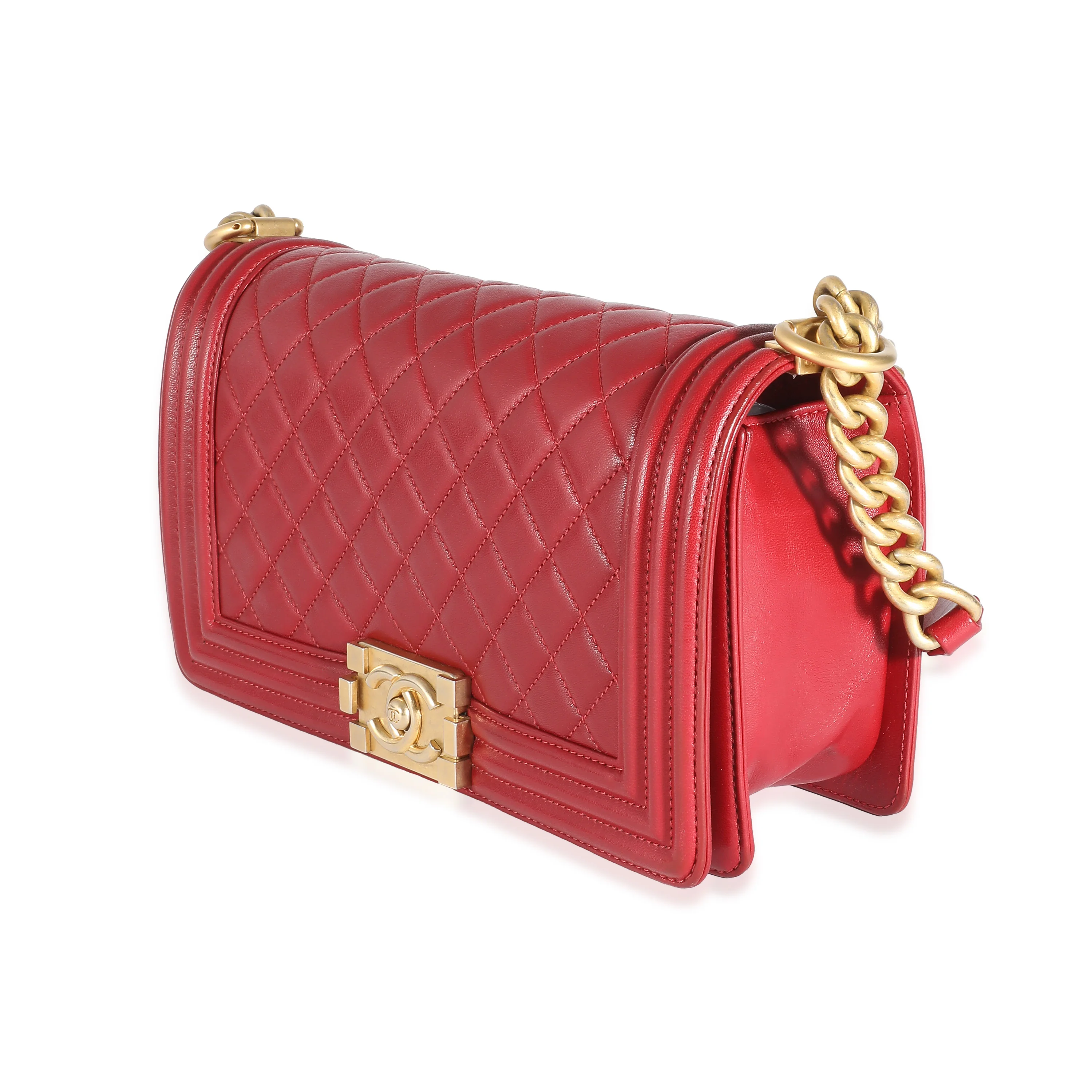 Chanel Red Quilted Lambskin Medium Boy Bag - Image 8