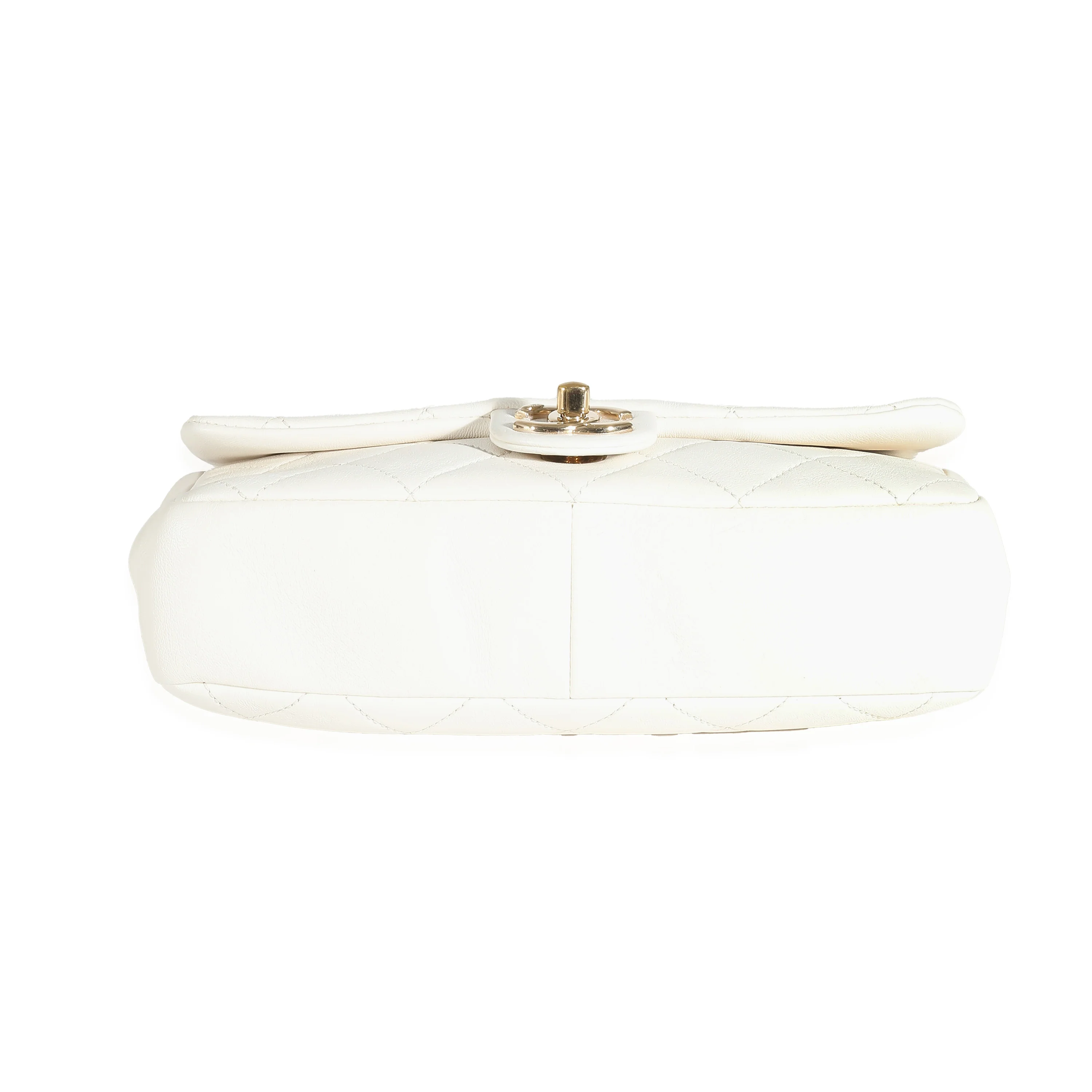 White Quilted Lambskin Elegant Chain Flap Bag - Image 3