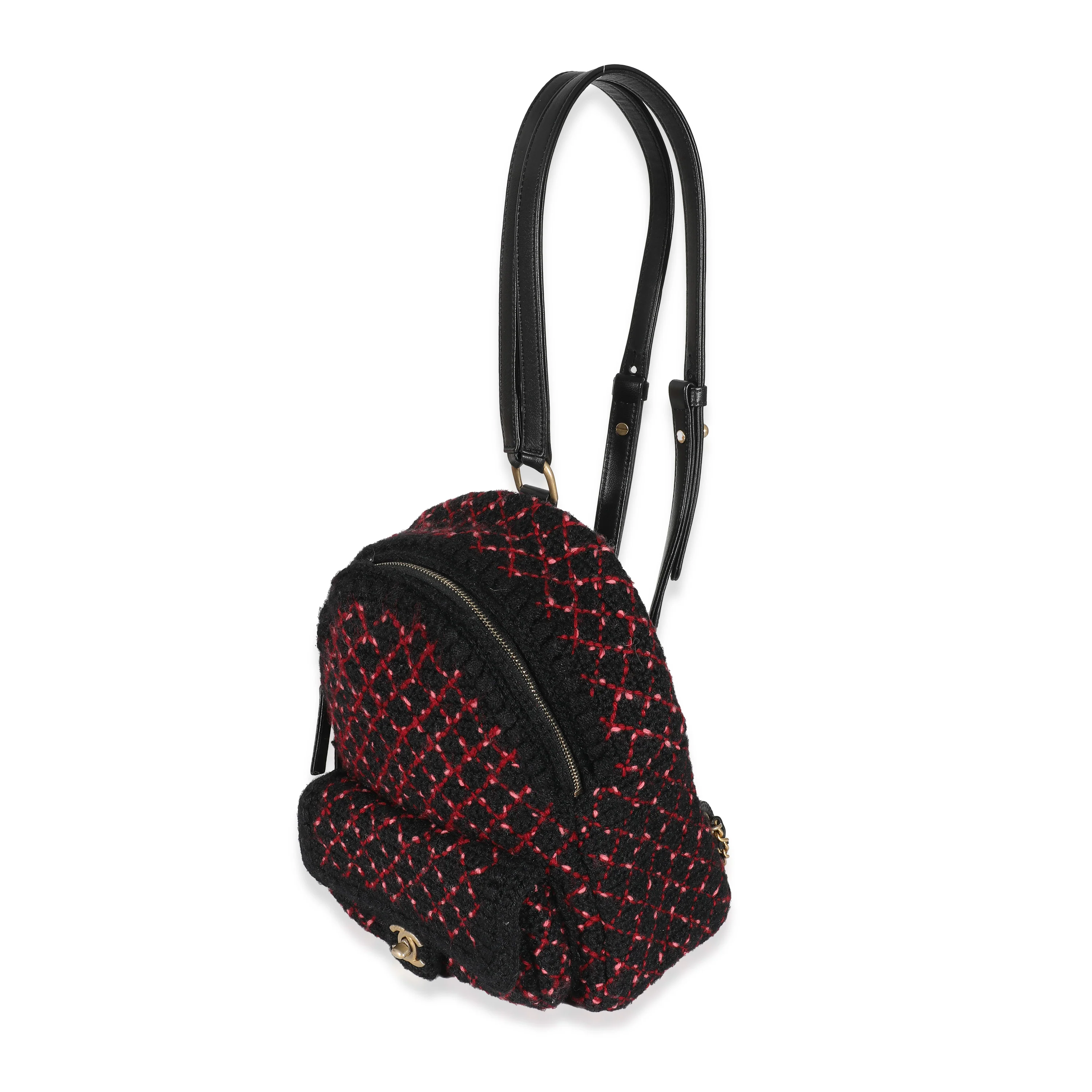 Chanel Pink Black Knit Tweed CC Mini Pocket Backpack - Image 2