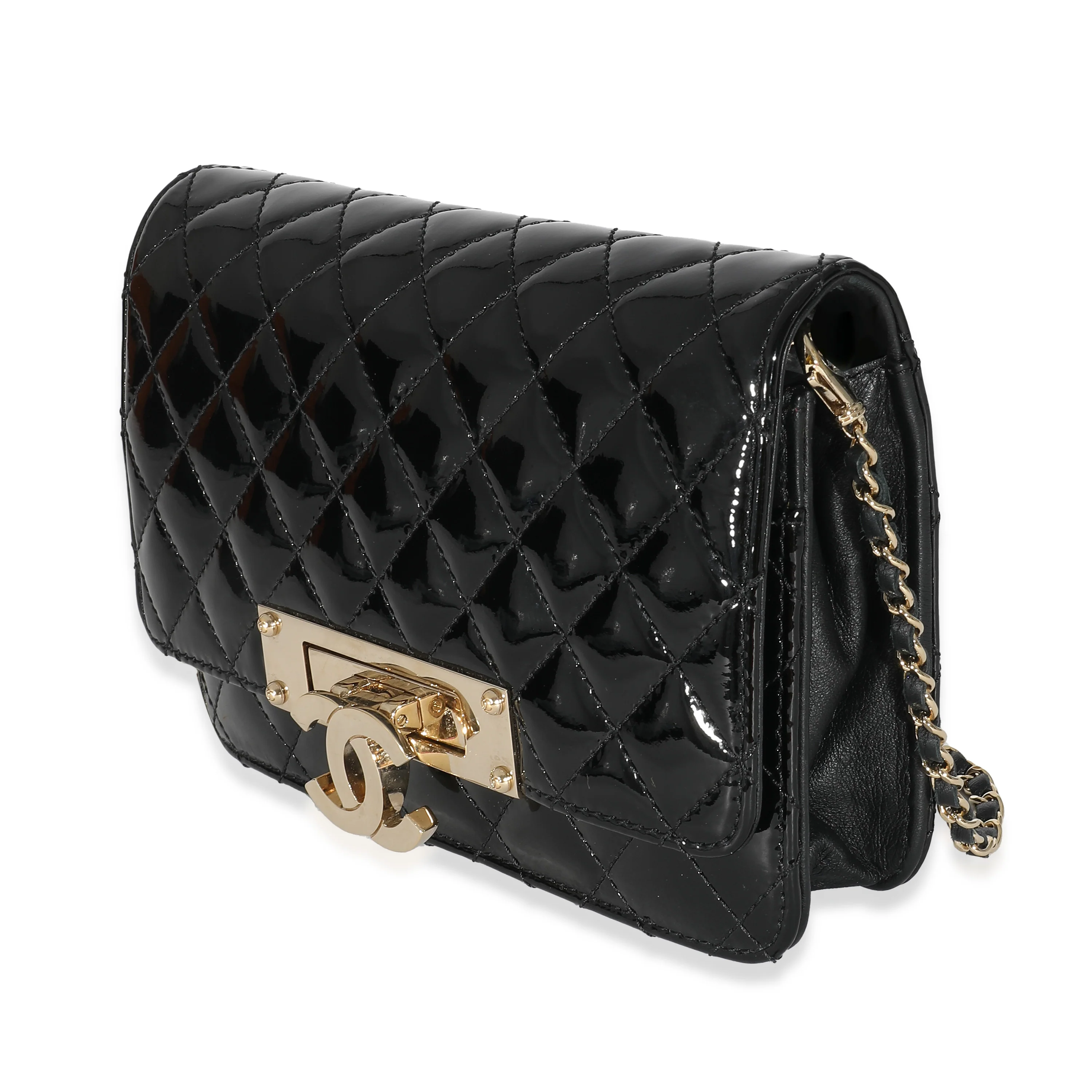 Chanel Black Quilted Patent Golden Class Wallet On Chain - Image 2