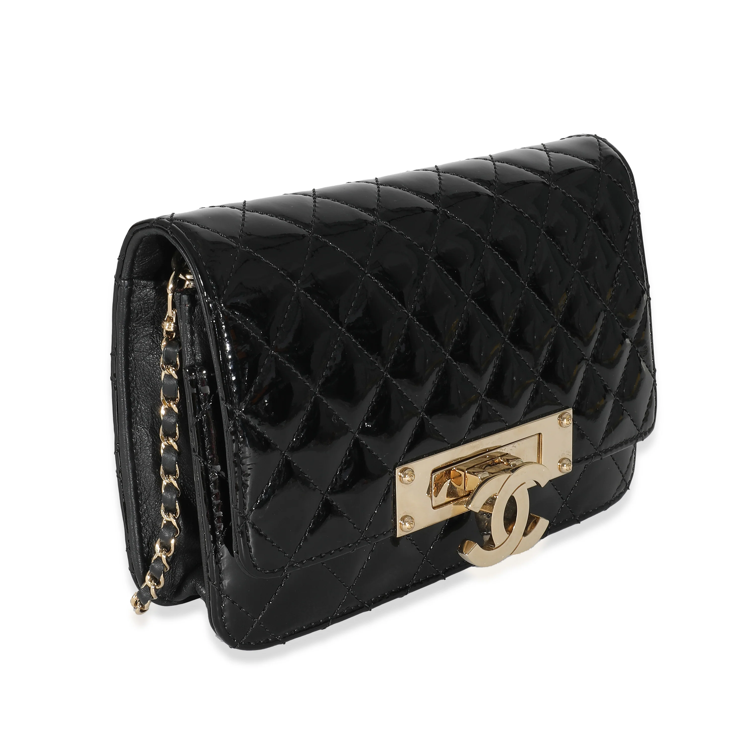 Chanel Black Quilted Patent Golden Class Wallet On Chain - Image 3