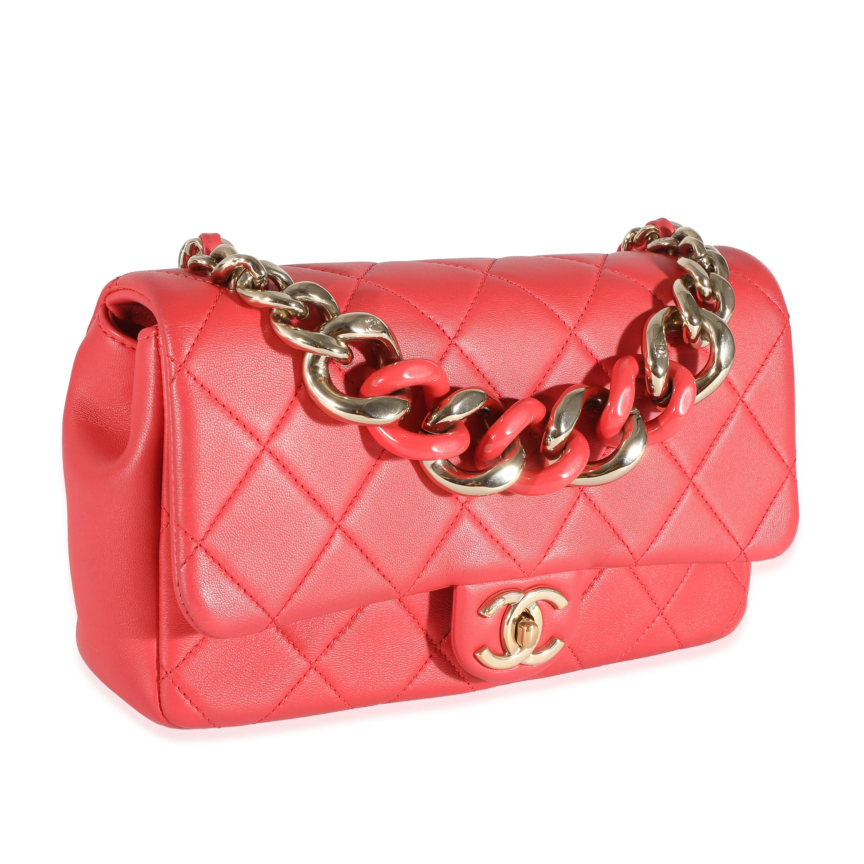 Chanel Red Quilted Lambskin Elegant Chain Flap Bag - Image 10