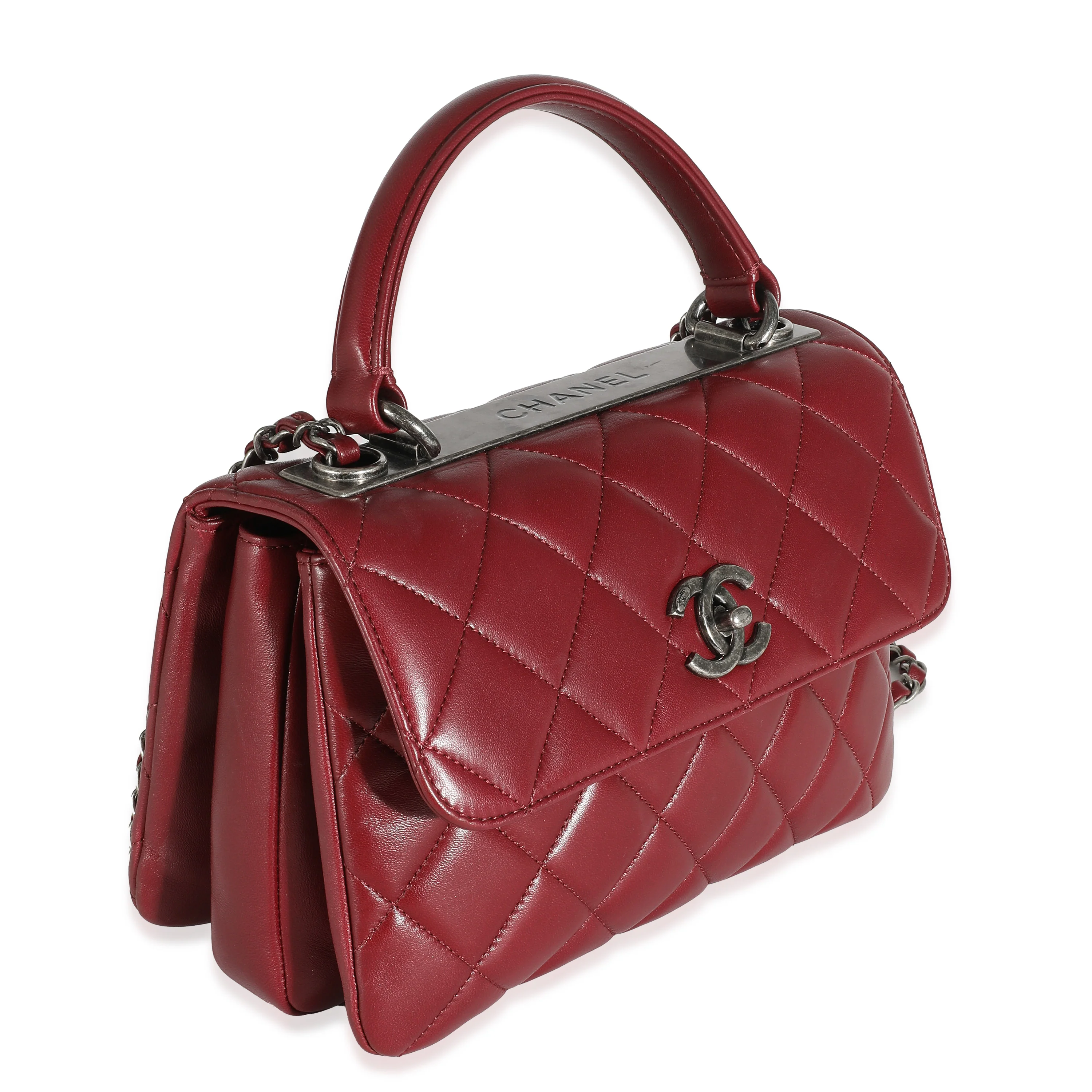 Burgundy Quilted Lambskin Small Trendy Flap Bag - Image 5