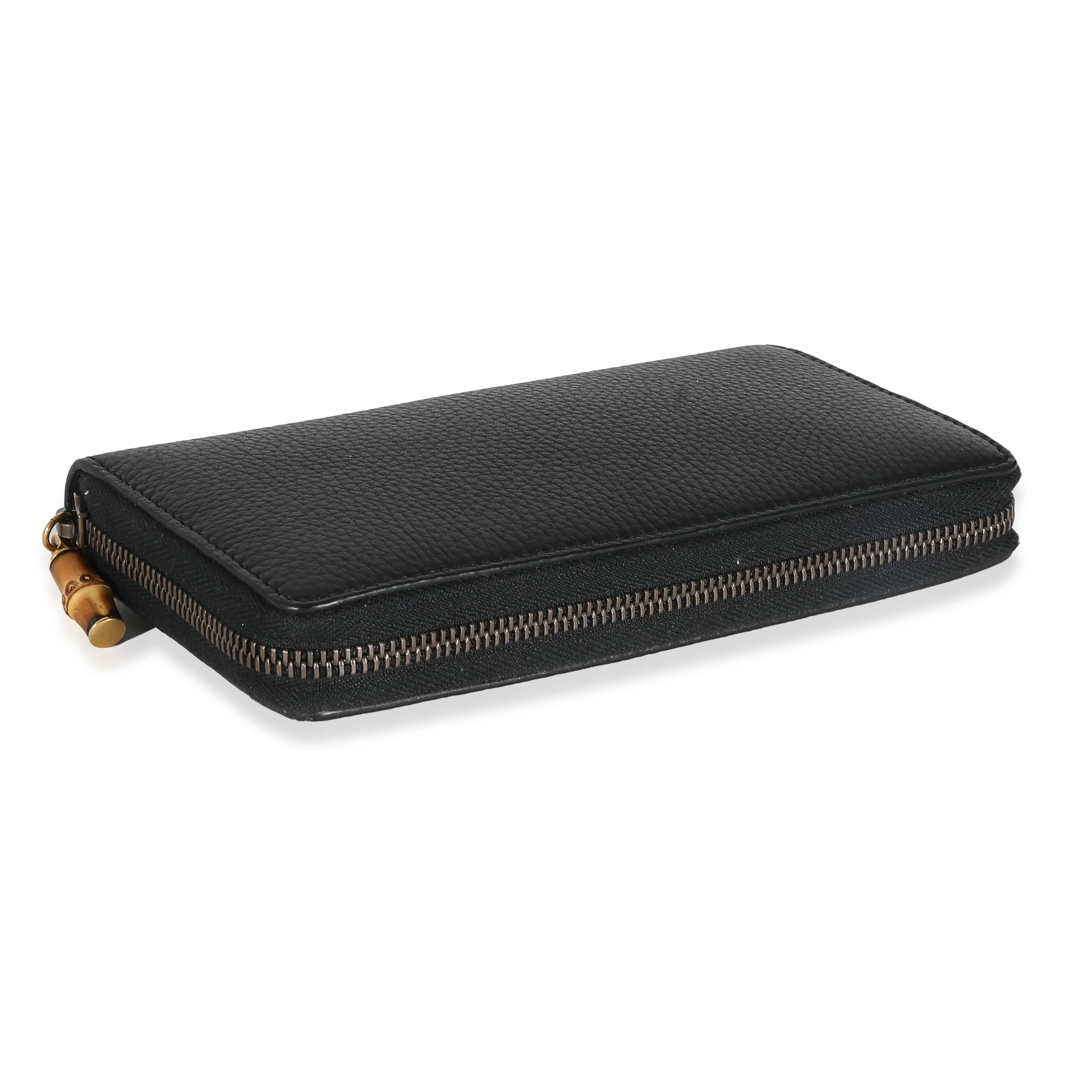 Gucci Black Leather Bamboo Zip Around Wallet - Image 8