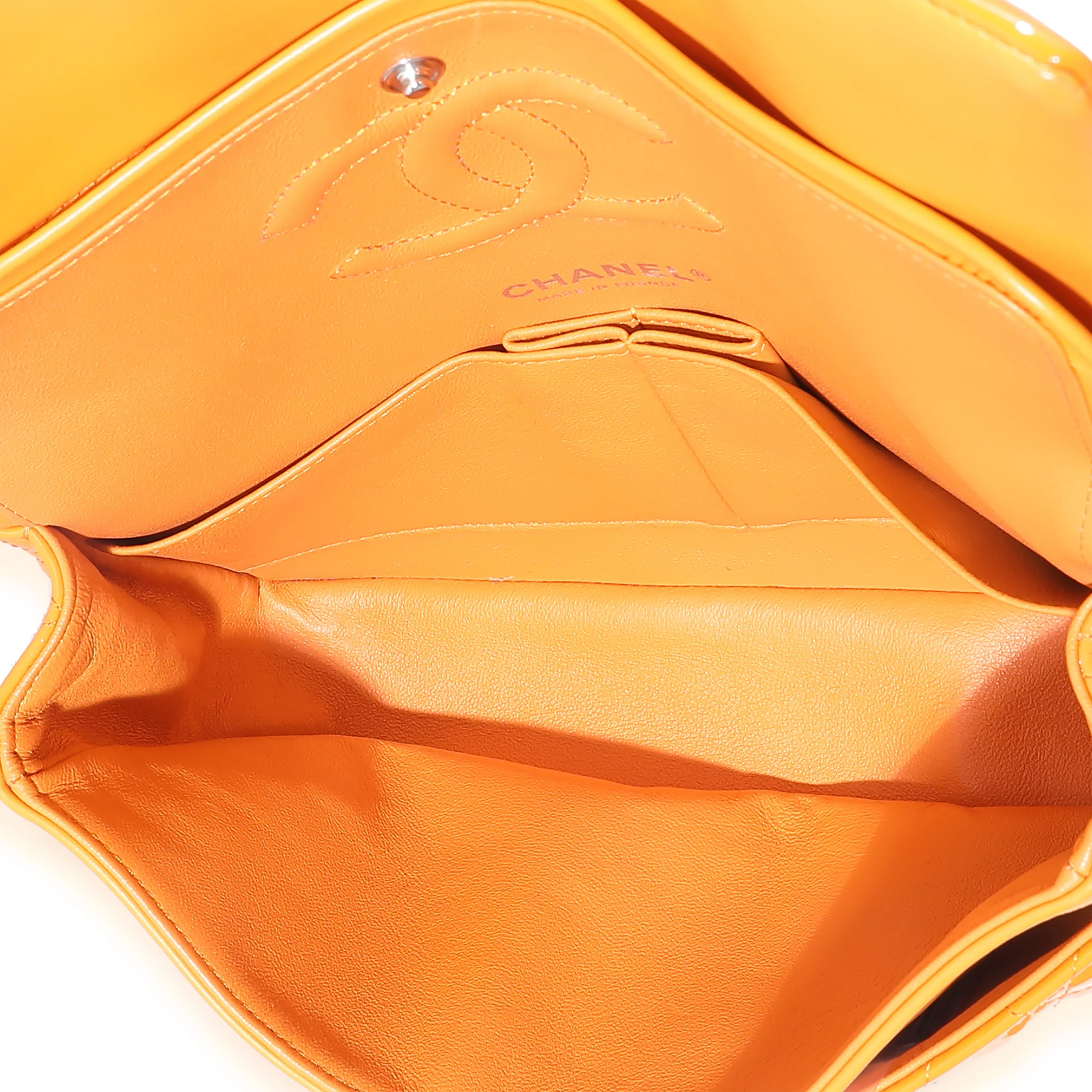 Orange Quilted Patent Medium Classic Double Flap Bag - Image 9