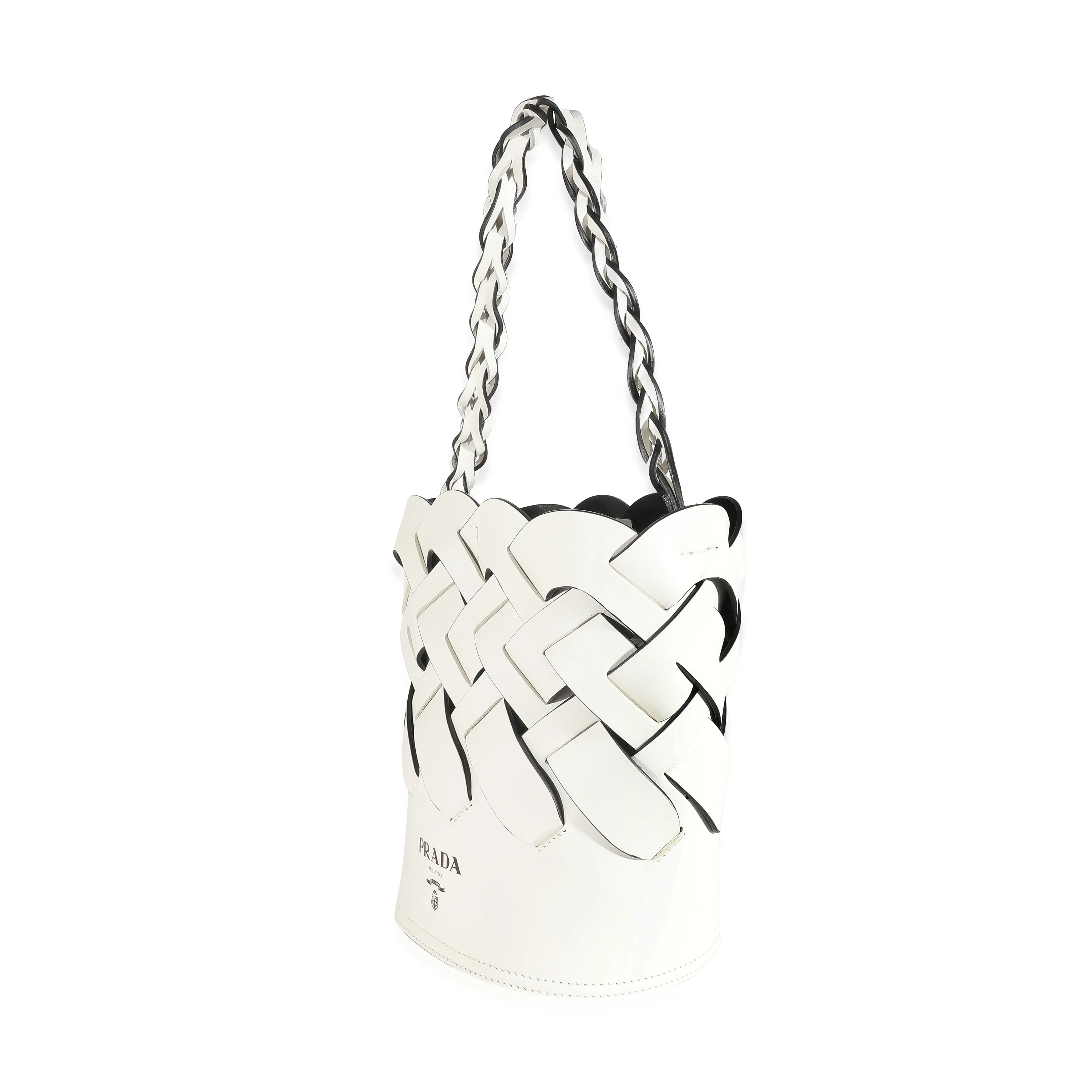 White Vitello Intrecciato Tress Bucket Bag - Image 2
