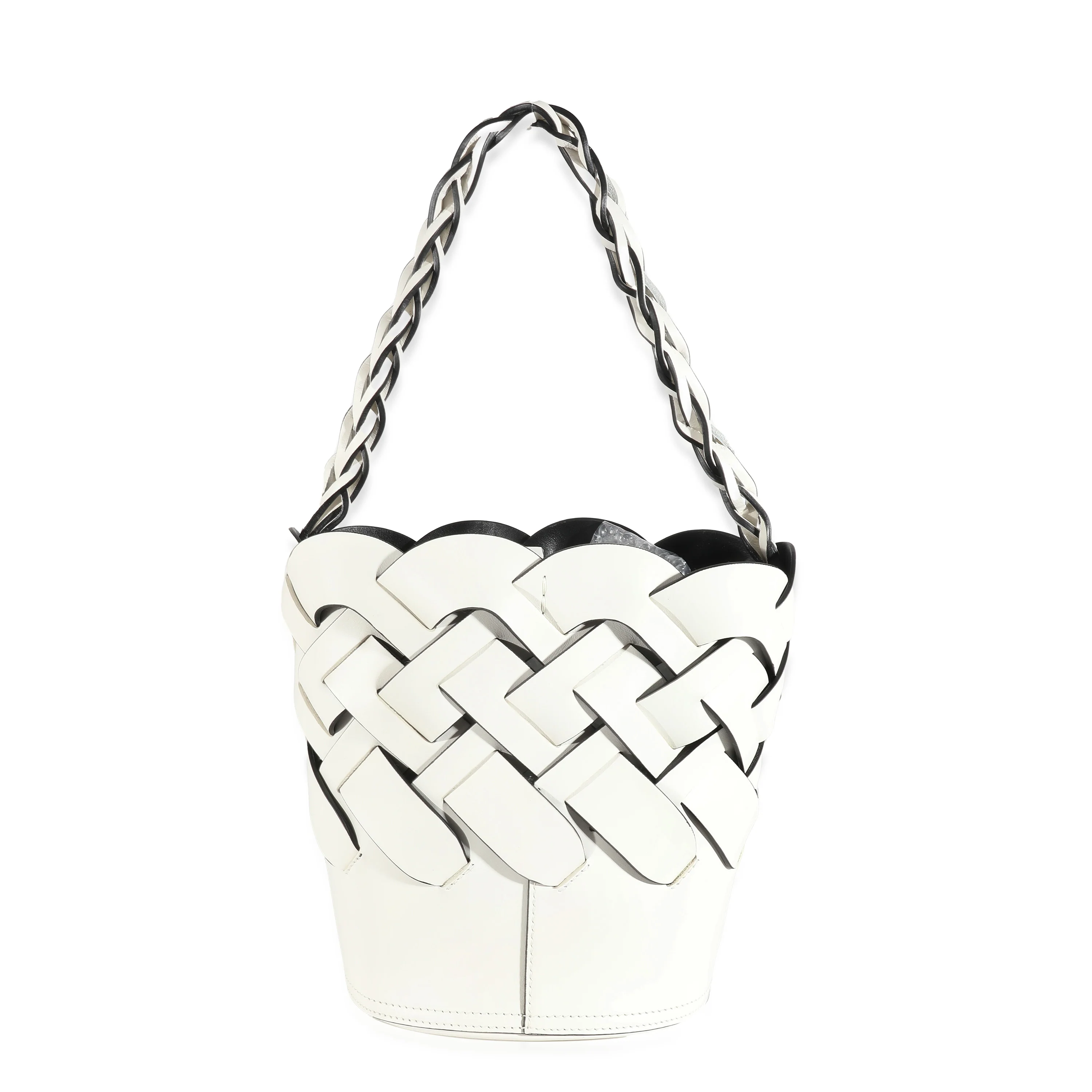 White Vitello Intrecciato Tress Bucket Bag - Image 3