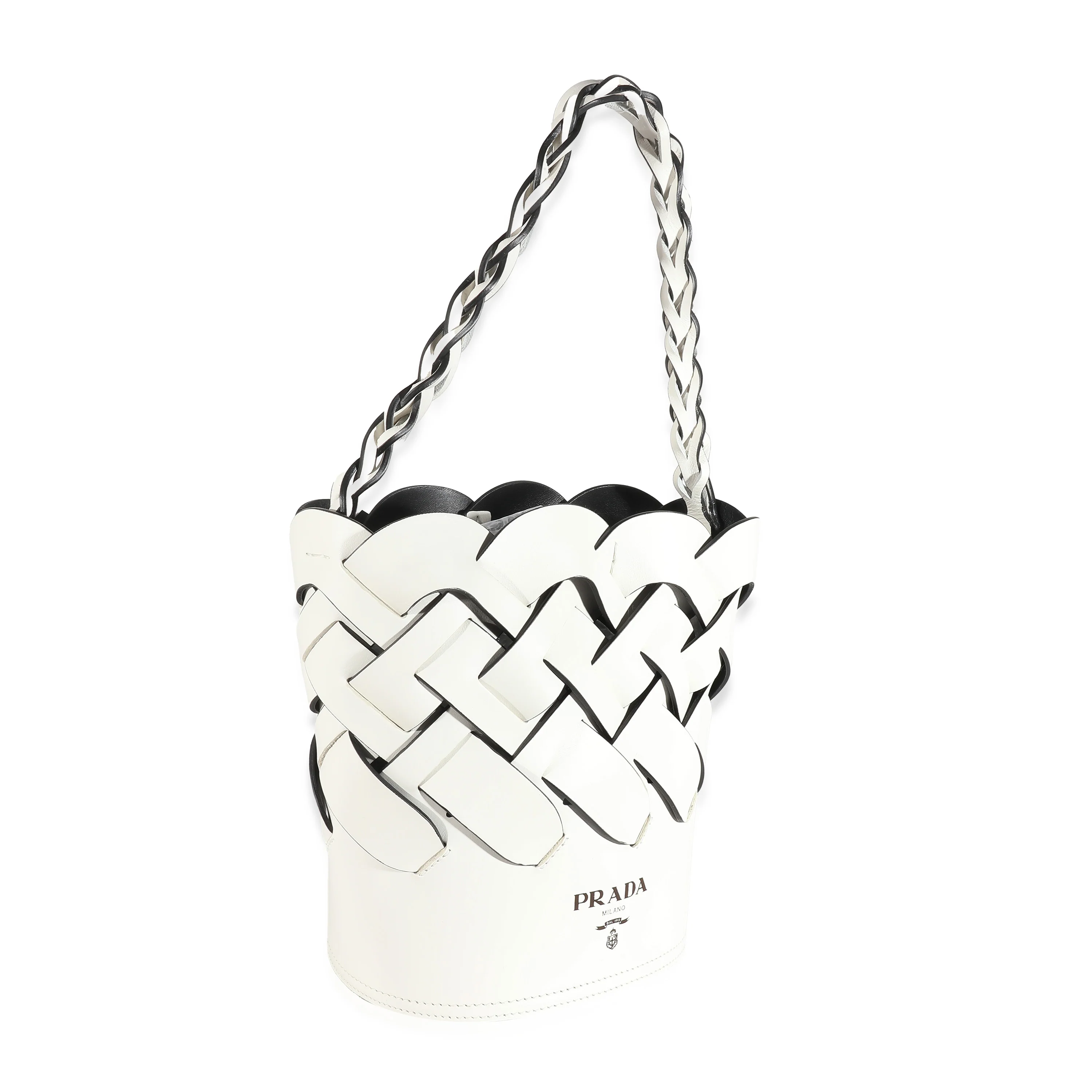 White Vitello Intrecciato Tress Bucket Bag - Image 7