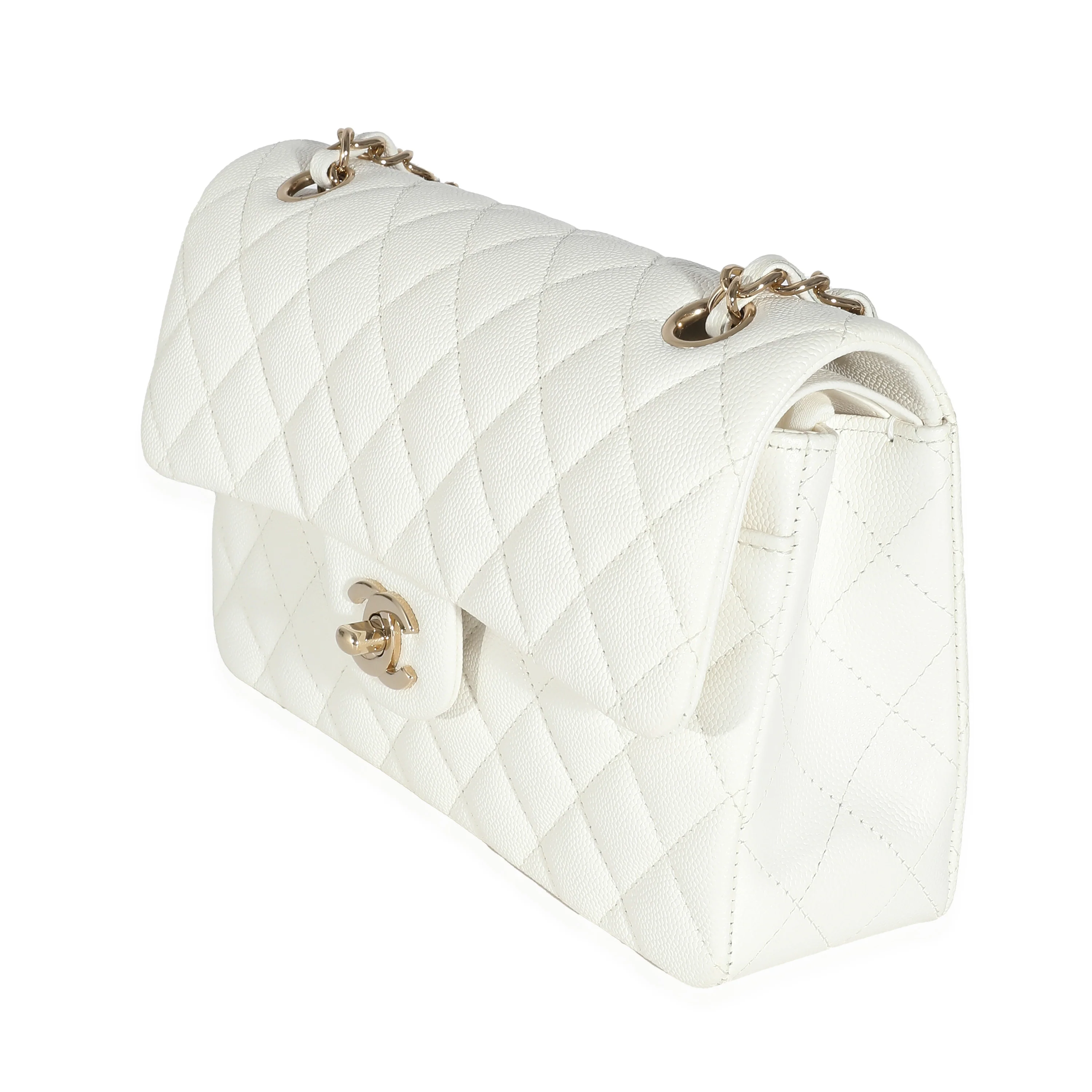 Chanel White Quilted Caviar Small Classic Double Flap Bag - Image 2