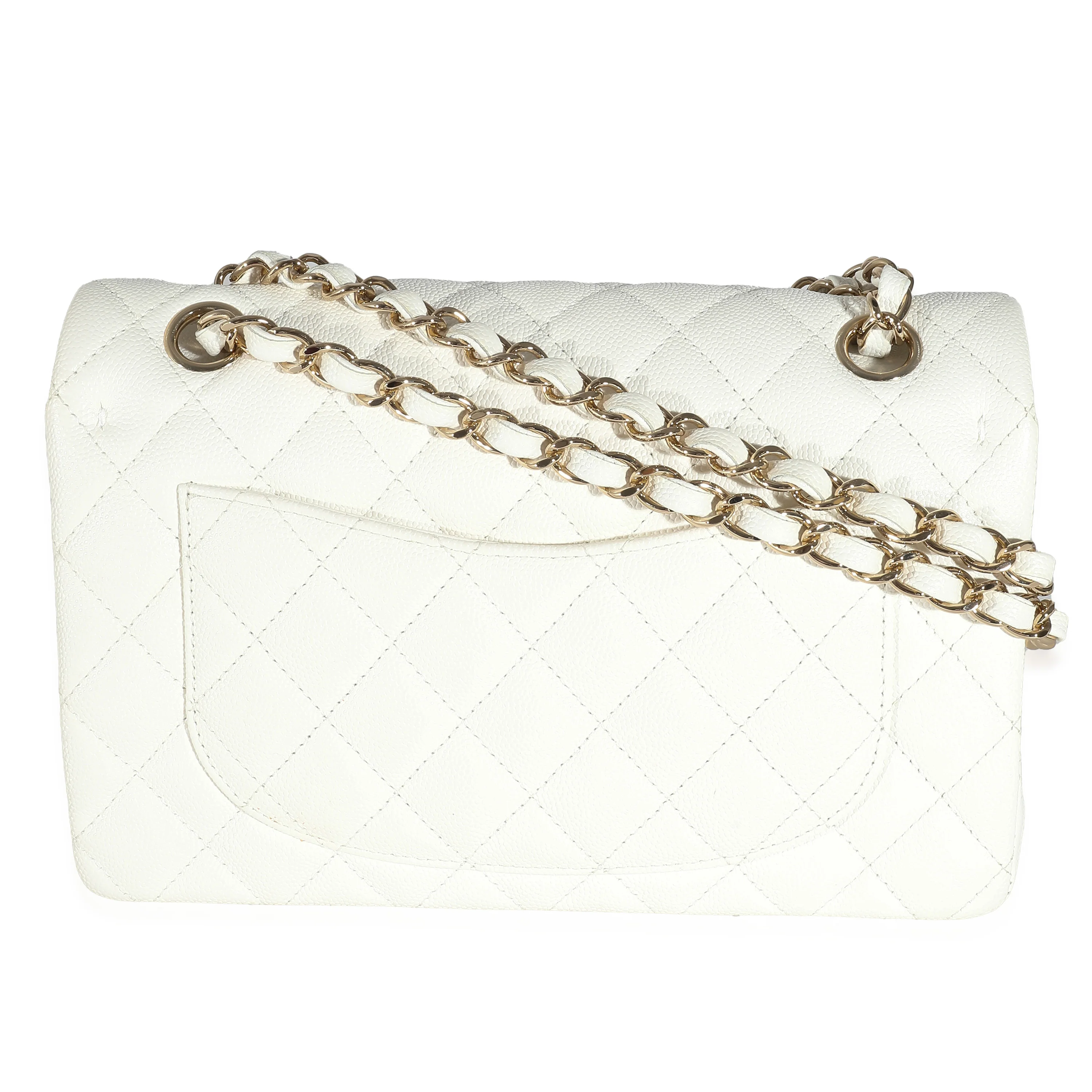 Chanel White Quilted Caviar Small Classic Double Flap Bag - Image 3