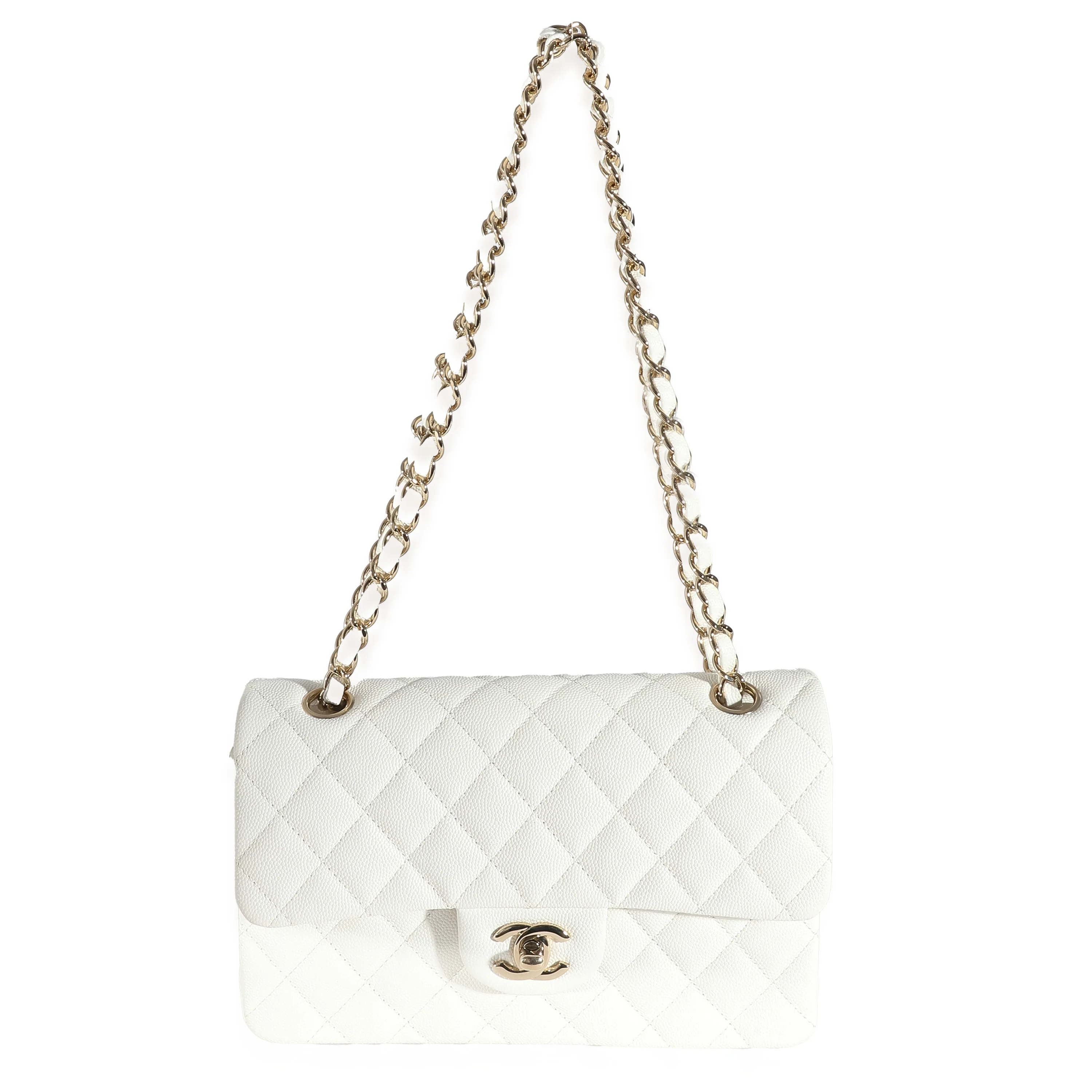 Chanel White Quilted Caviar Small Classic Double Flap Bag - Image 4