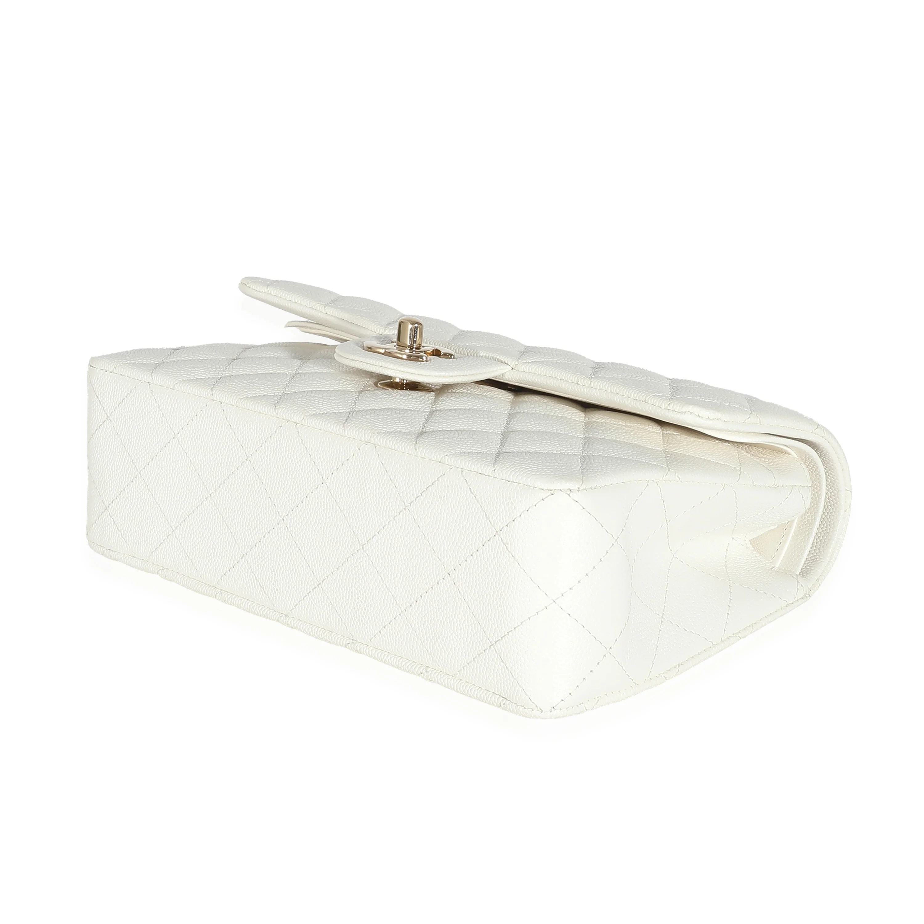 Chanel White Quilted Caviar Small Classic Double Flap Bag - Image 7