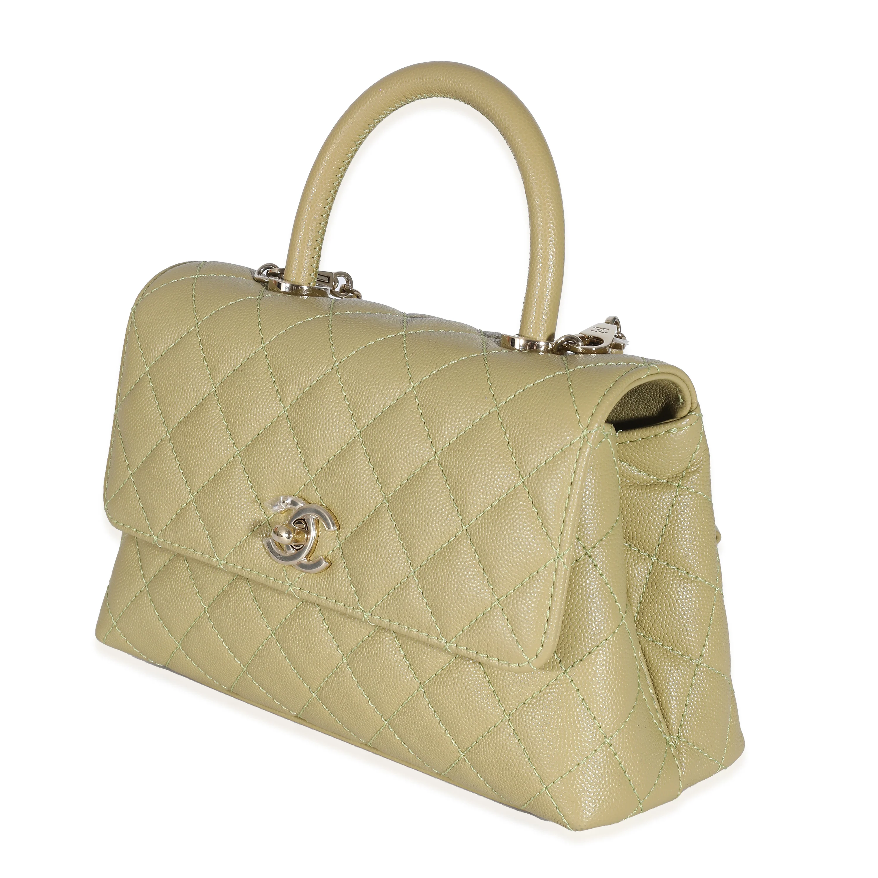 Chanel 22K Green Quilted Caviar Small Coco Top Handle - Image 2