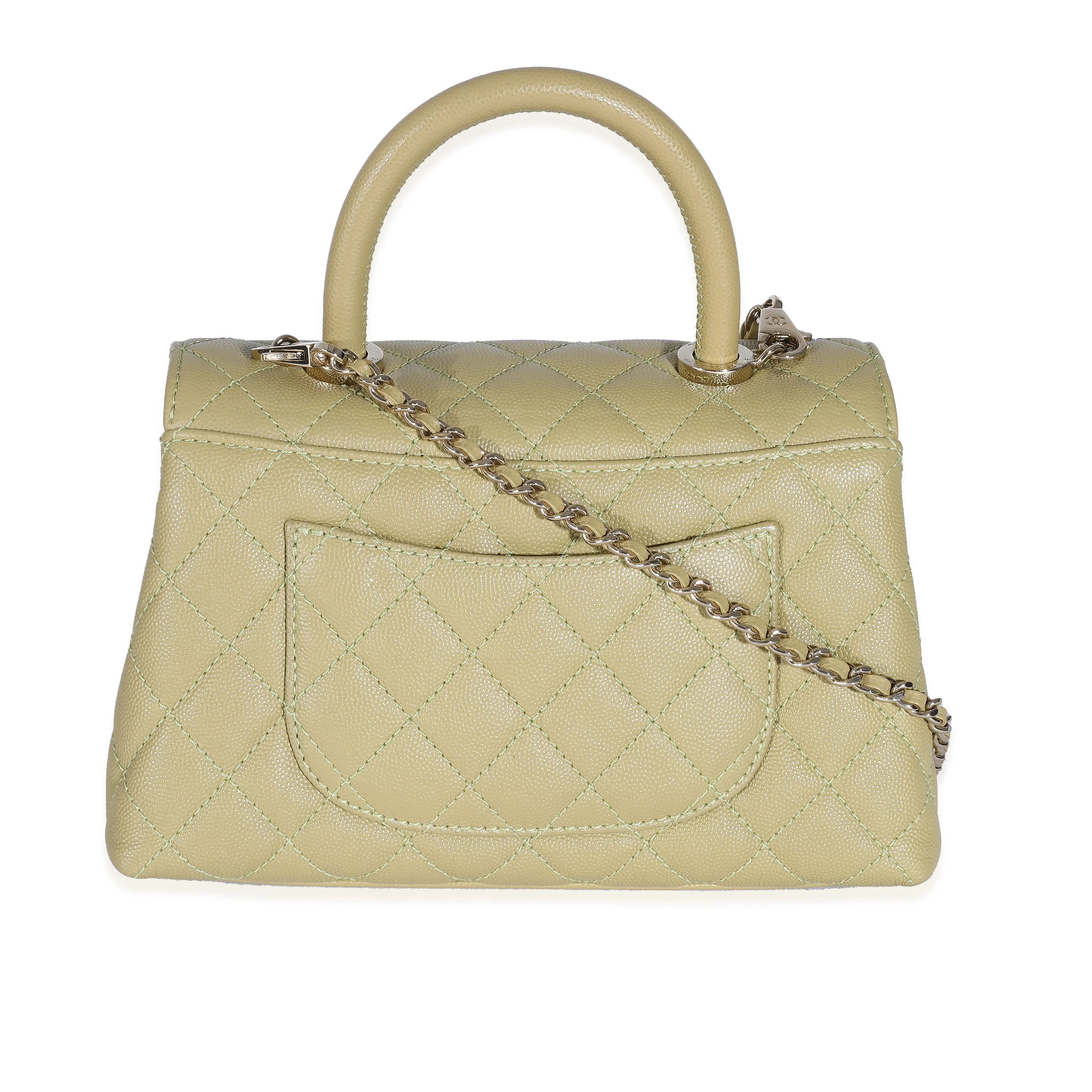 Chanel 22K Green Quilted Caviar Small Coco Top Handle - Image 3