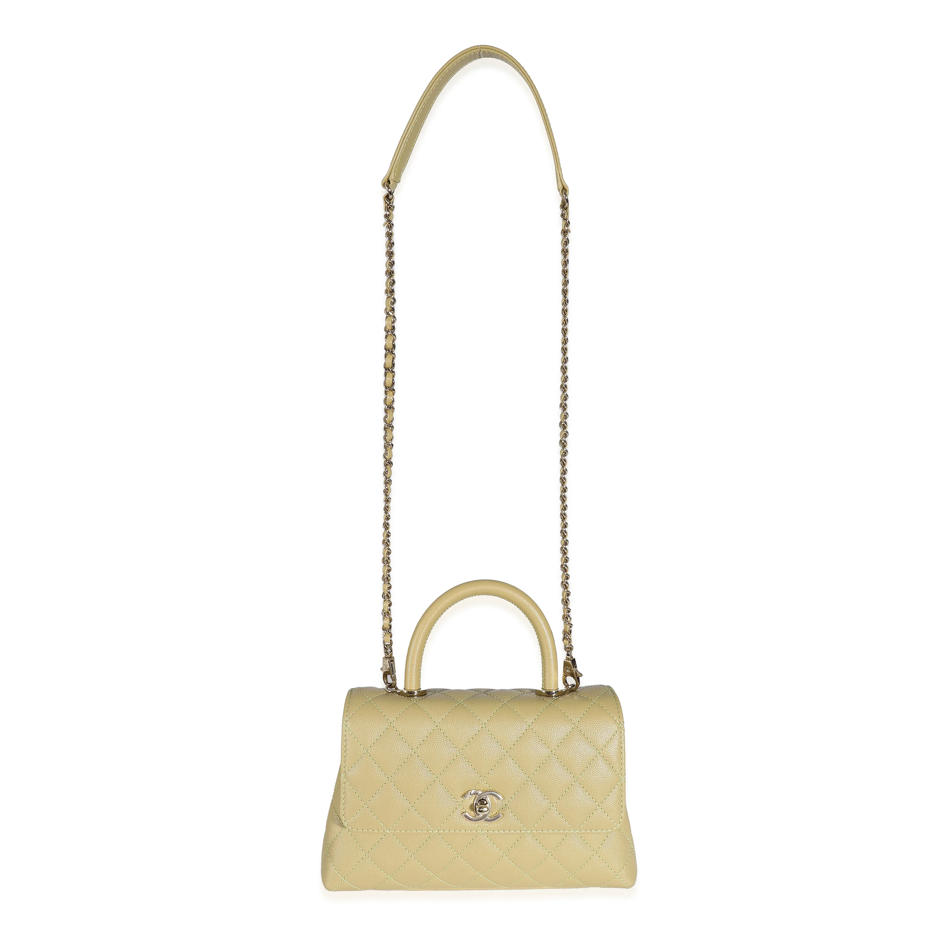 Chanel 22K Green Quilted Caviar Small Coco Top Handle - Image 4