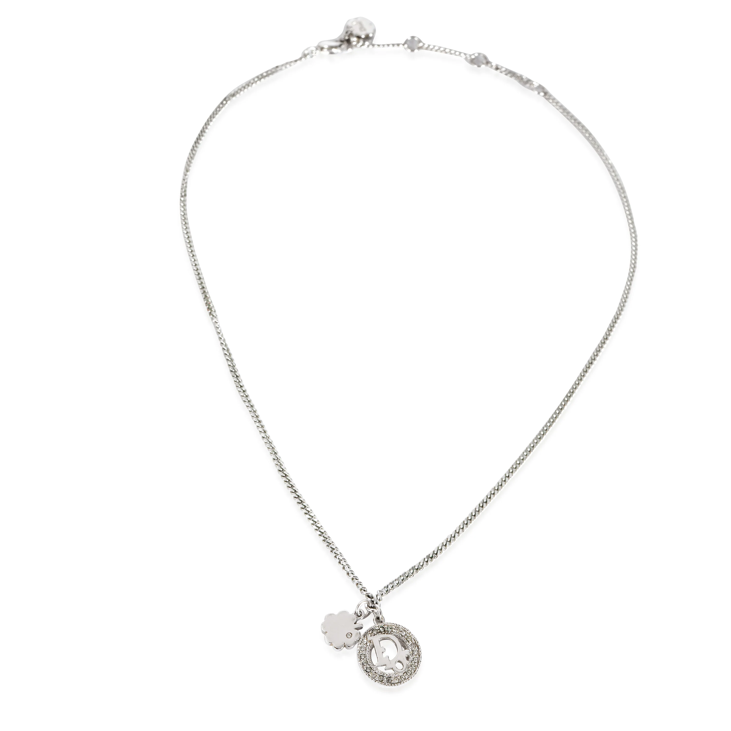 Dior Strass Logo Clover Silver Tone Pendant - Image 2