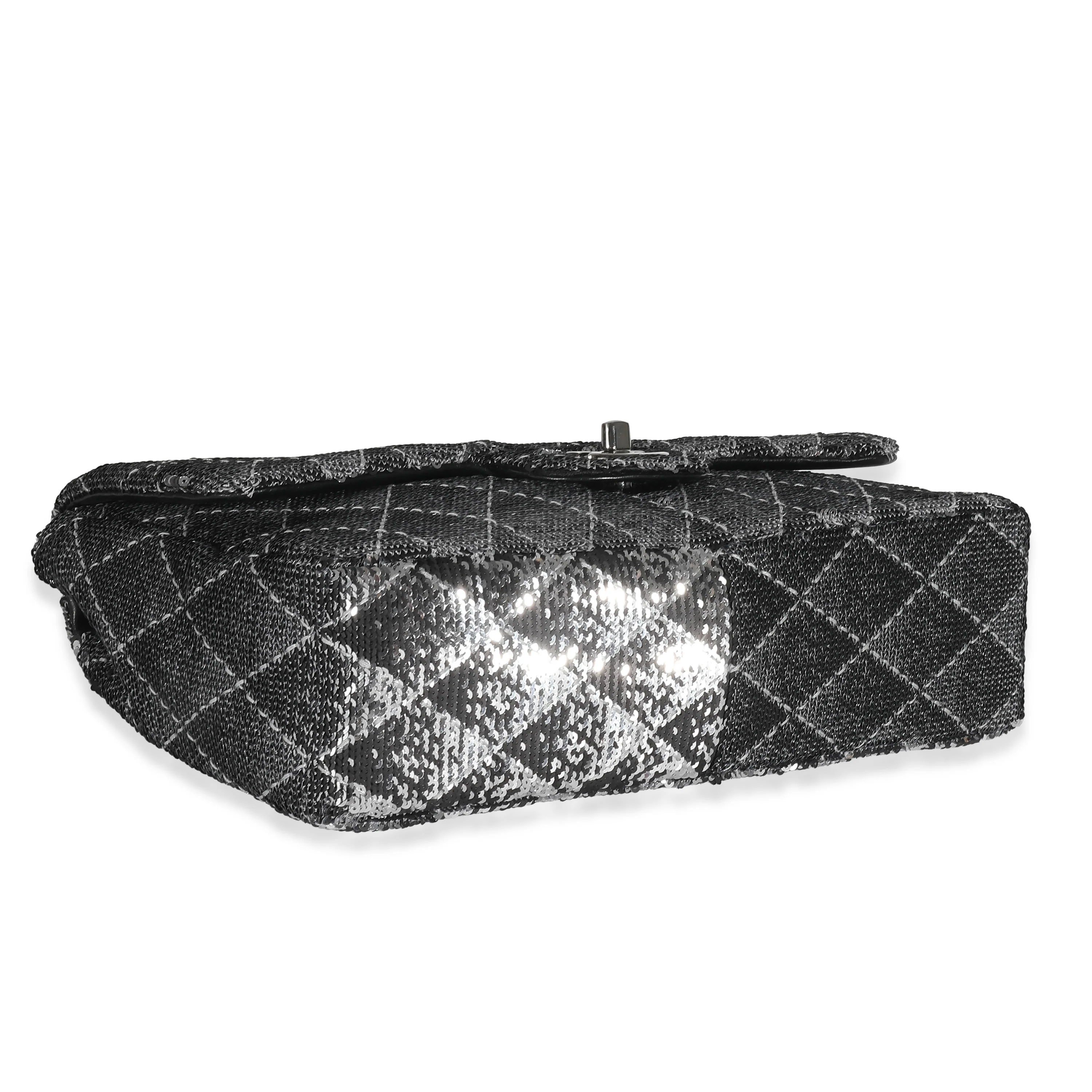 Chanel Black Silver Ombre Quilted Sequin Medium Flap Bag - Image 2