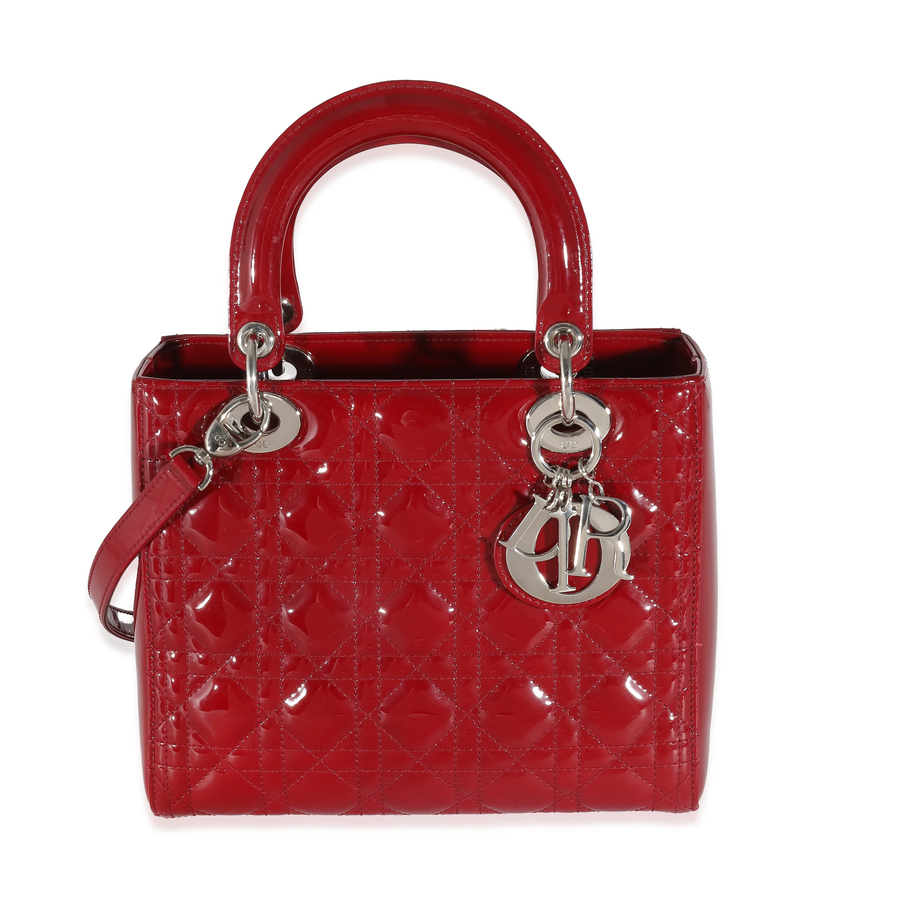 Christian Dior Red Cannage Quilted Patent Medium Lady Dior