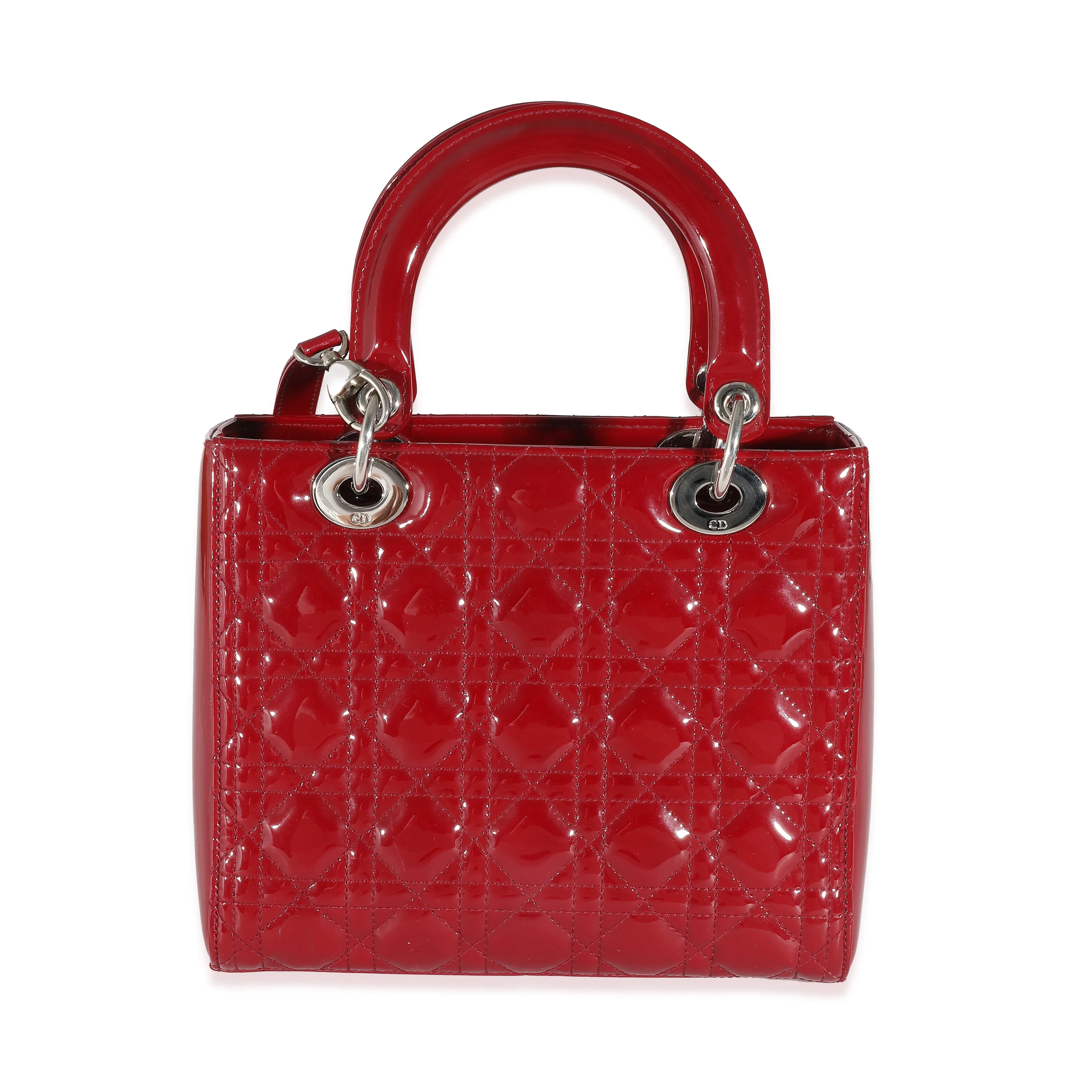 Christian Dior Red Cannage Quilted Patent Medium Lady Dior - Image 3