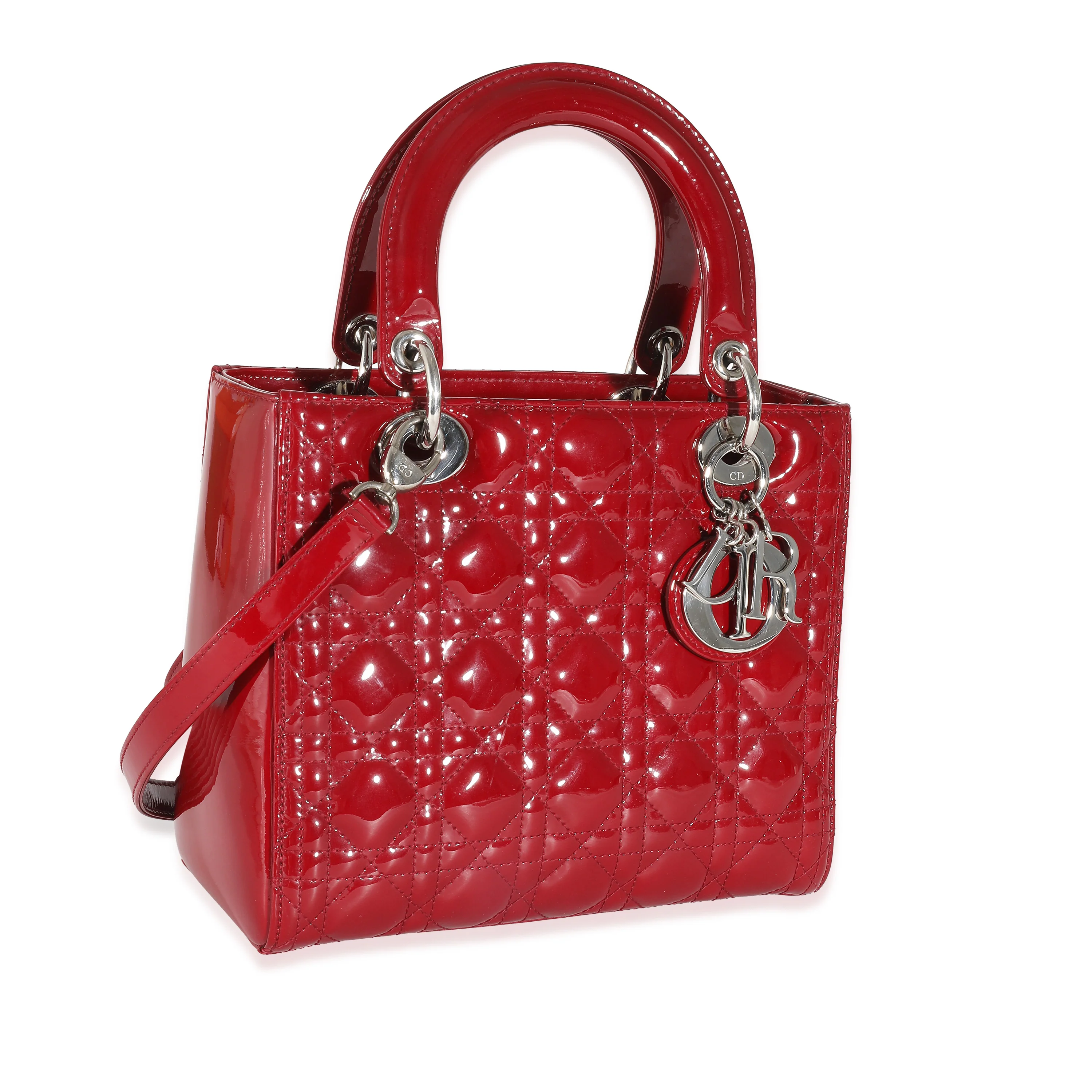 Christian Dior Red Cannage Quilted Patent Medium Lady Dior - Image 7