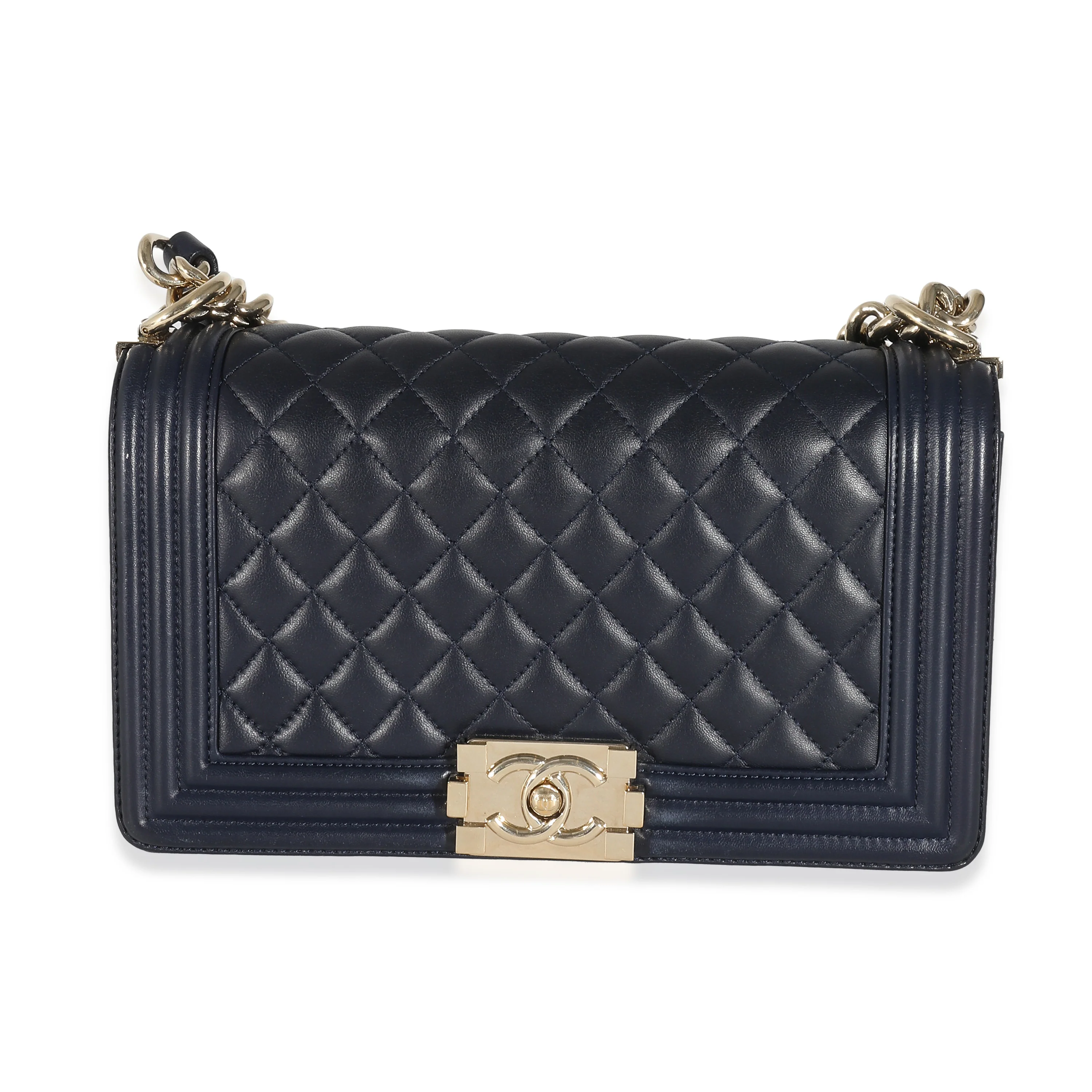 Chanel Navy Quilted Lambskin Medium Boy Bag