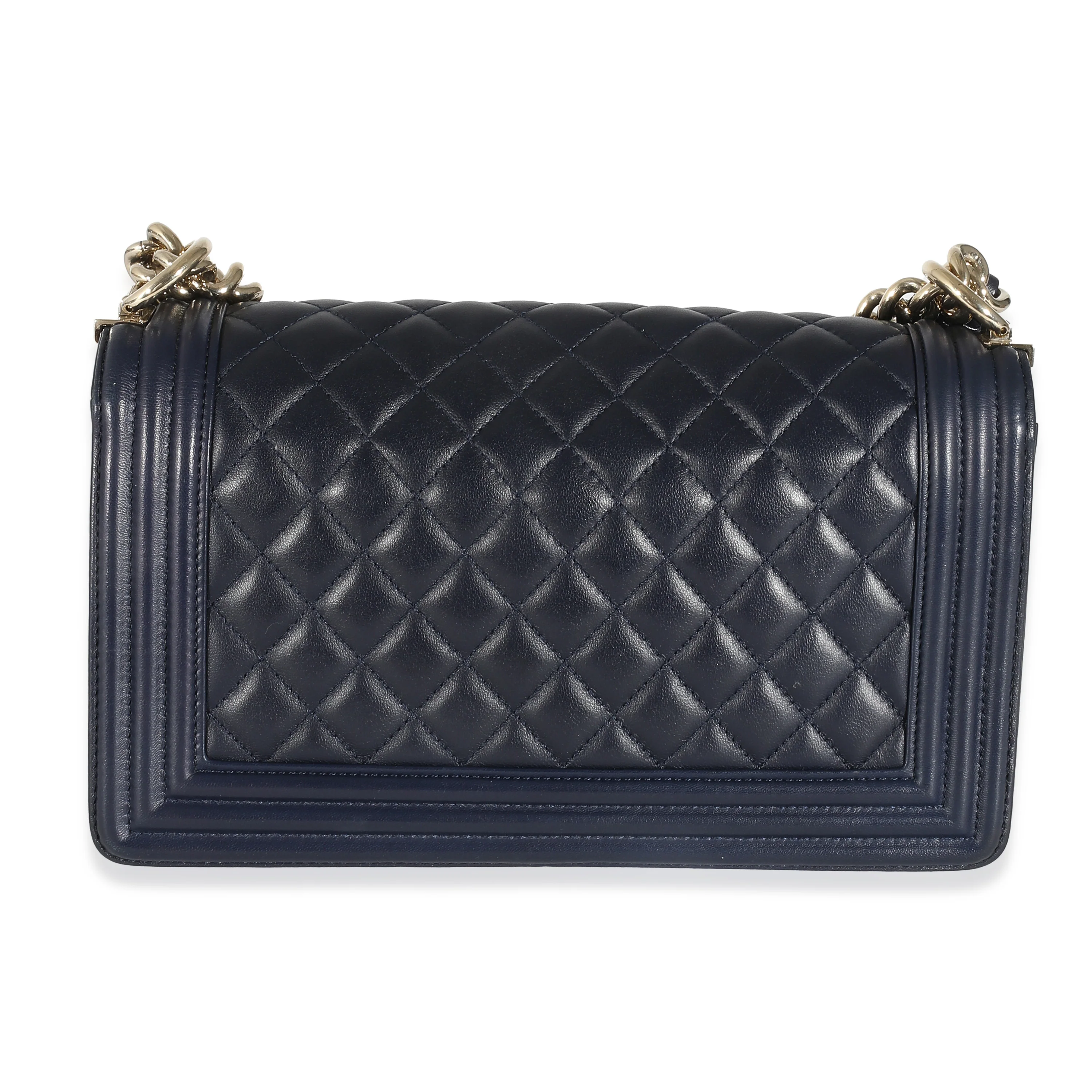 Chanel Navy Quilted Lambskin Medium Boy Bag - Image 3