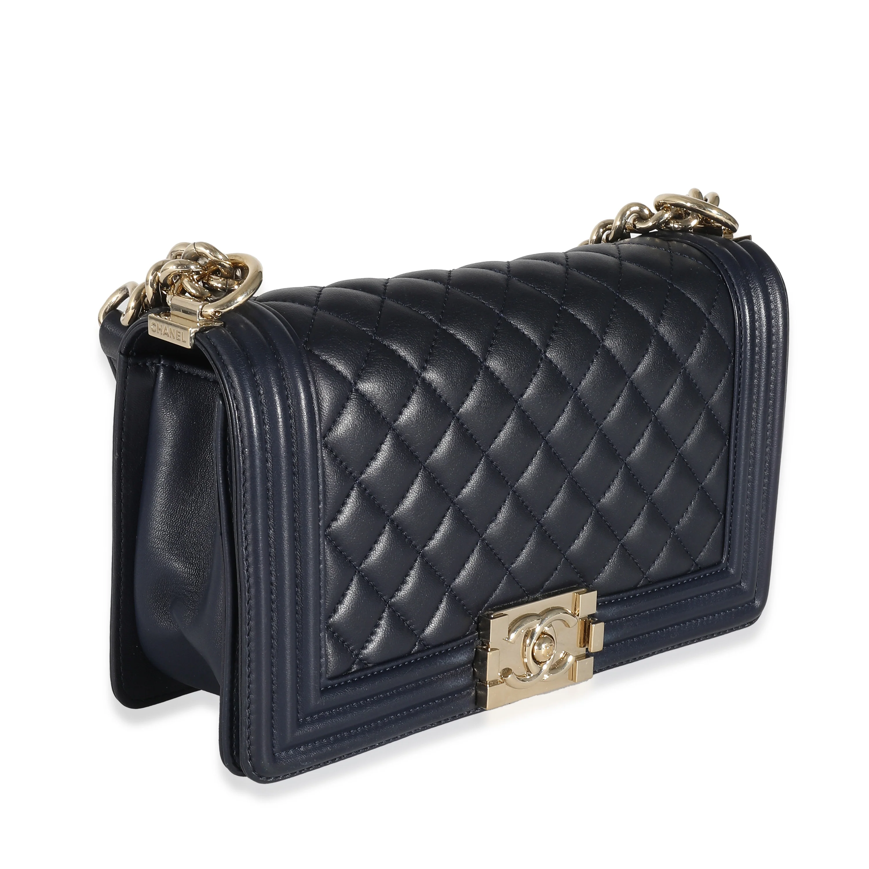 Chanel Navy Quilted Lambskin Medium Boy Bag - Image 8