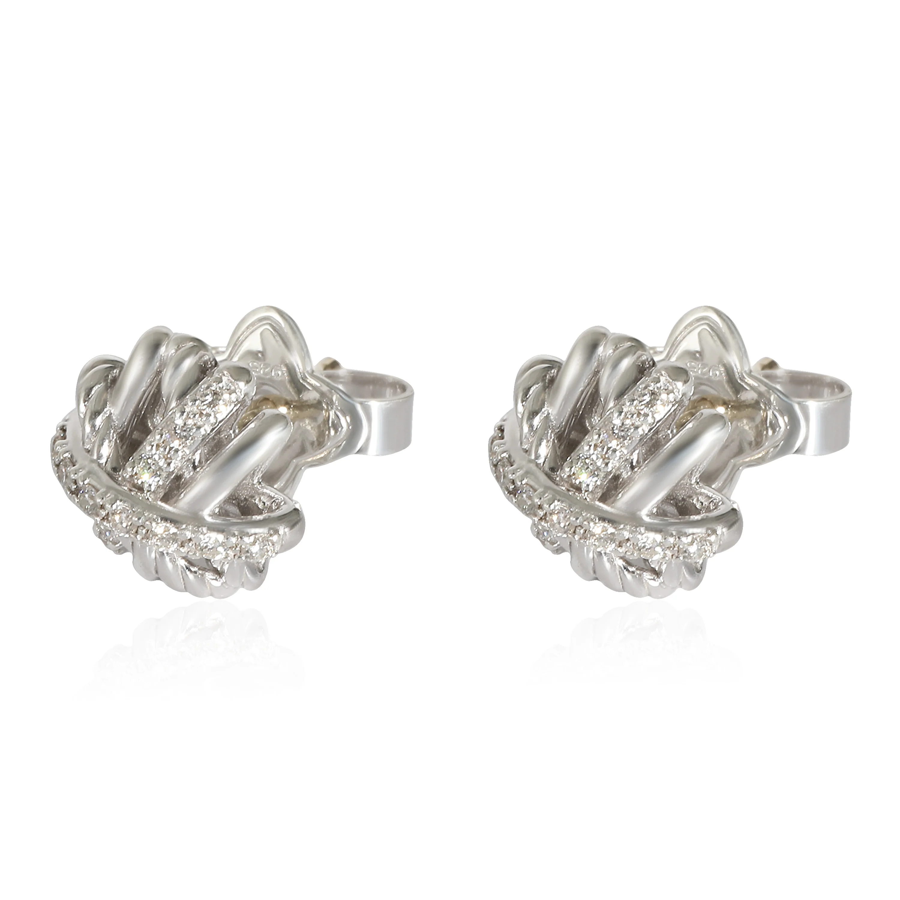 David Yurman Crossover Diamond 11mm Stud Earrings in Sterling Silver 0.2 CTW - Image 2
