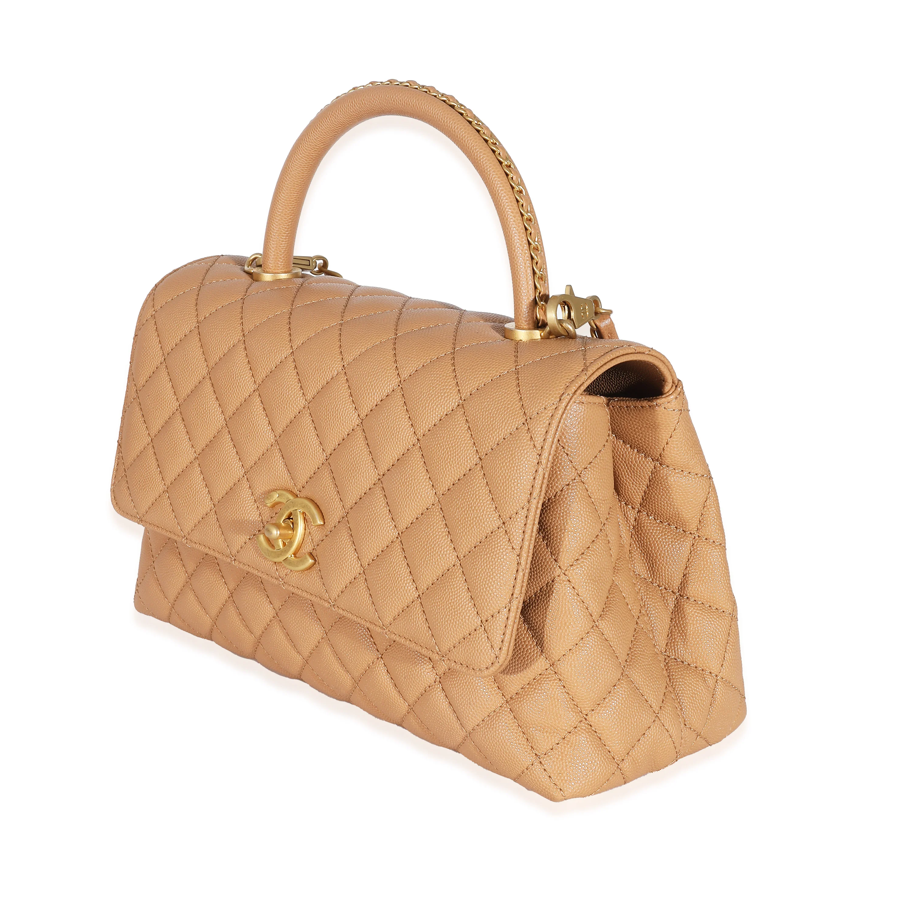 Chanel 23P Beige Quilted Caviar Large Coco Top Handle Bag - Image 2