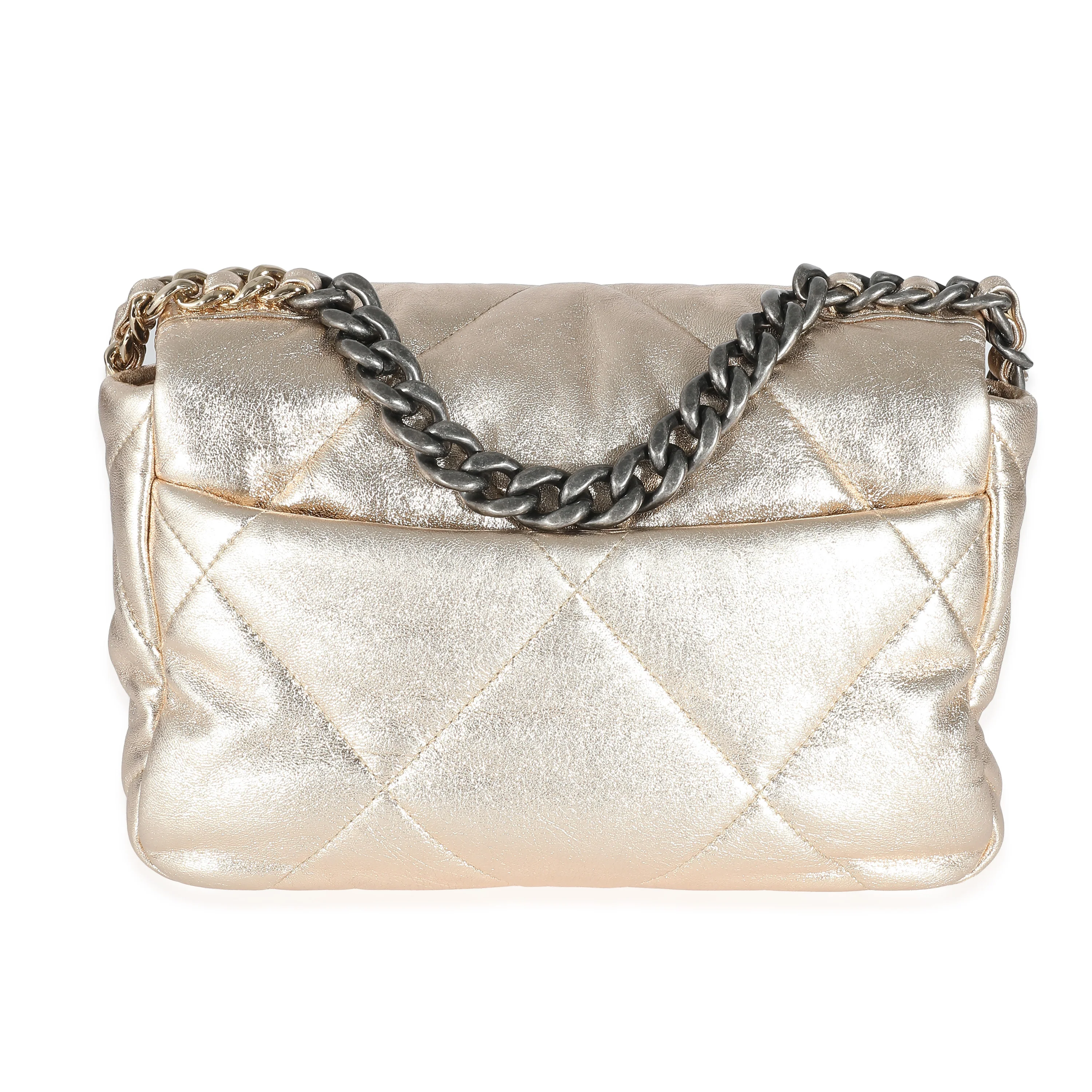 Chanel Gold Metallic Quilted Lambskin Medium Chanel 19 Bag - Image 3