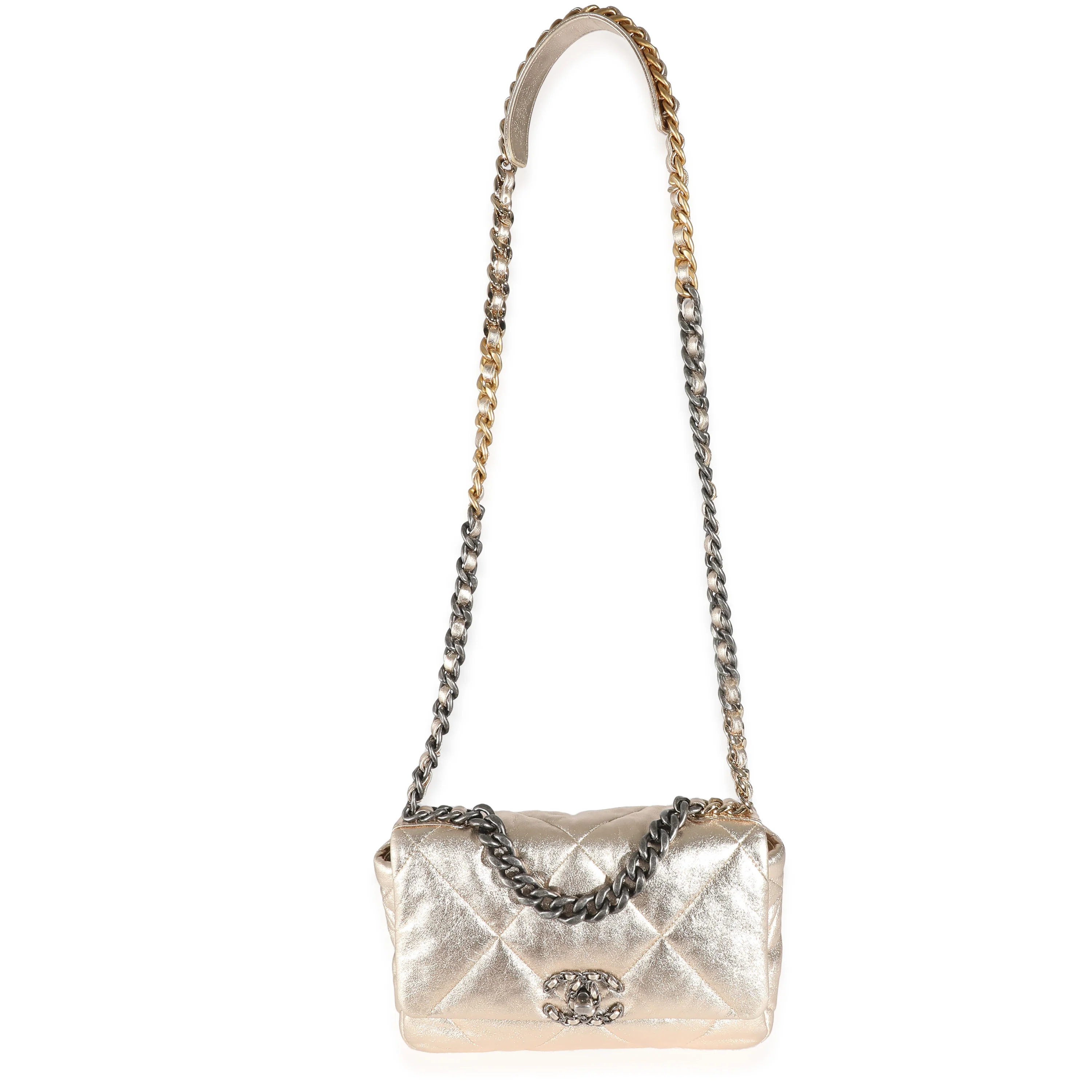 Chanel Gold Metallic Quilted Lambskin Medium Chanel 19 Bag - Image 4