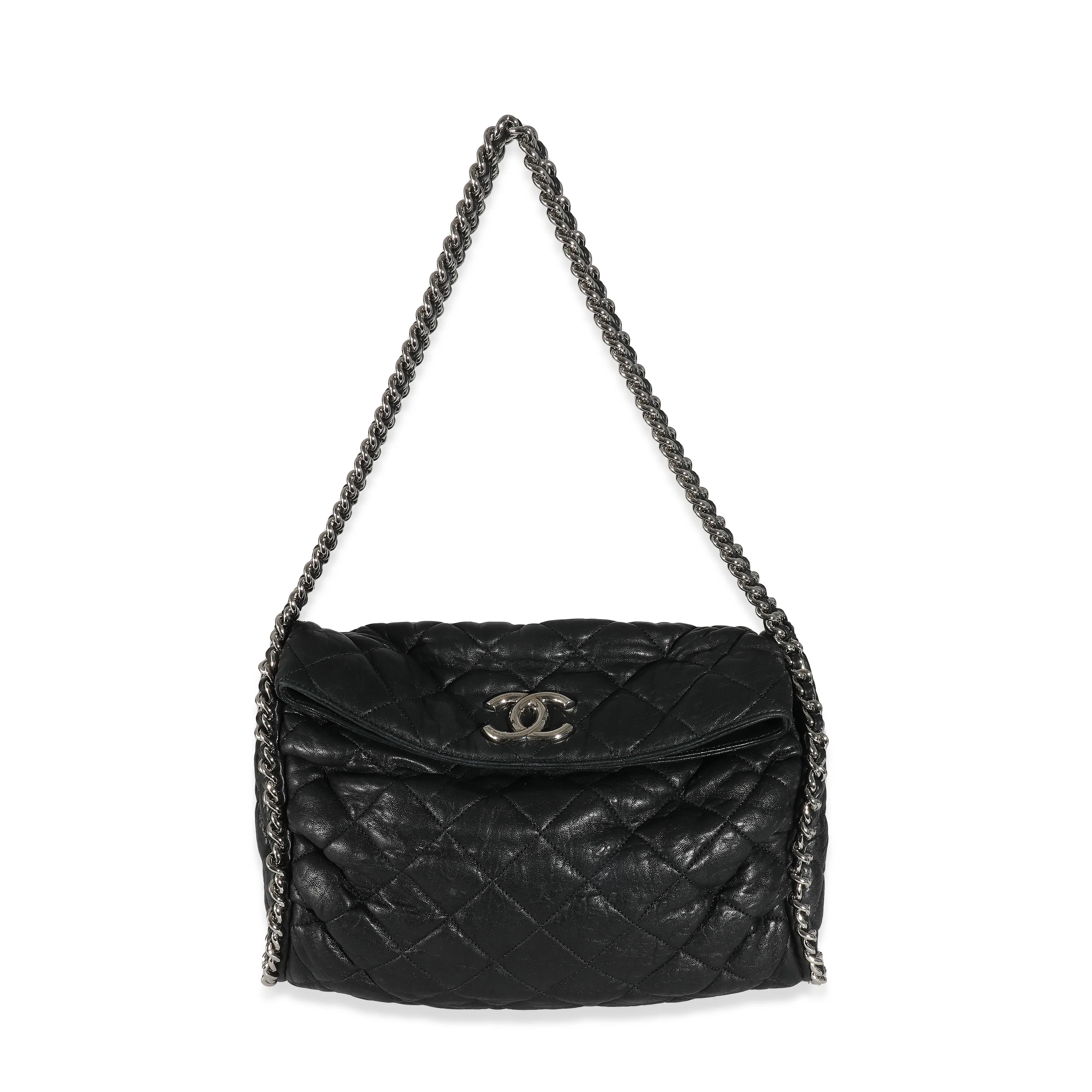 Chanel Black Quilted Washed Lambskin Chain Around Hobo