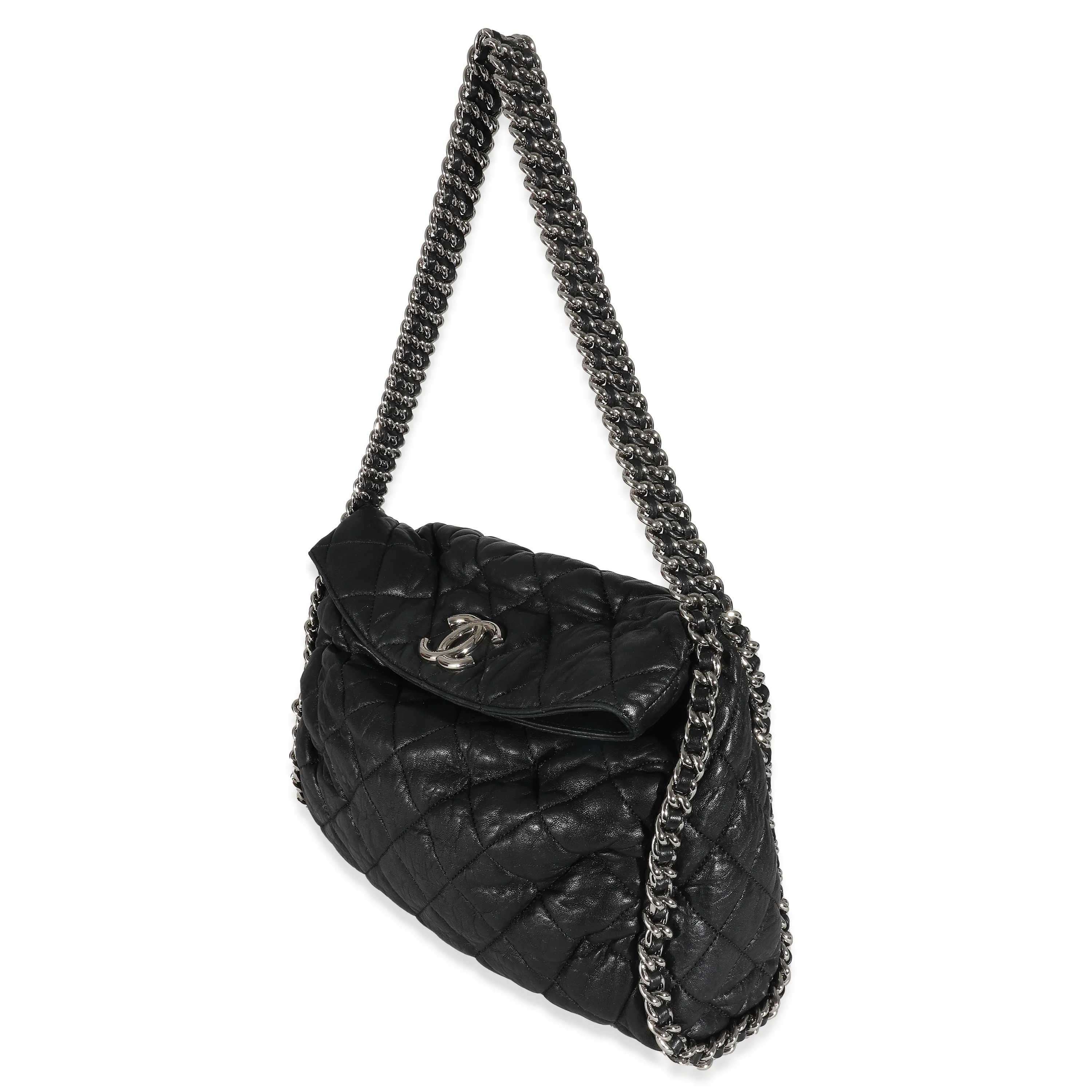 Chanel Black Quilted Washed Lambskin Chain Around Hobo - Image 2