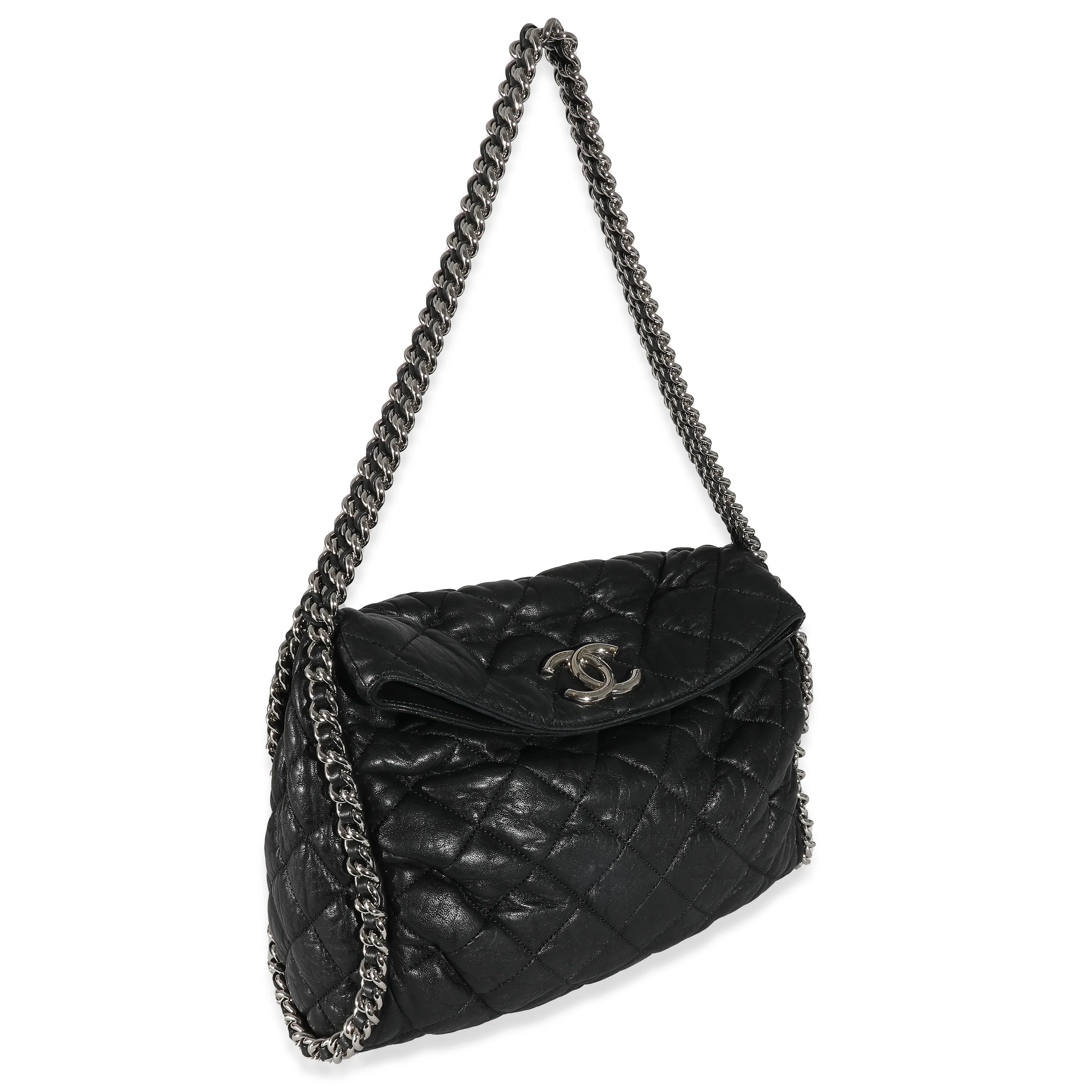 Chanel Black Quilted Washed Lambskin Chain Around Hobo - Image 3