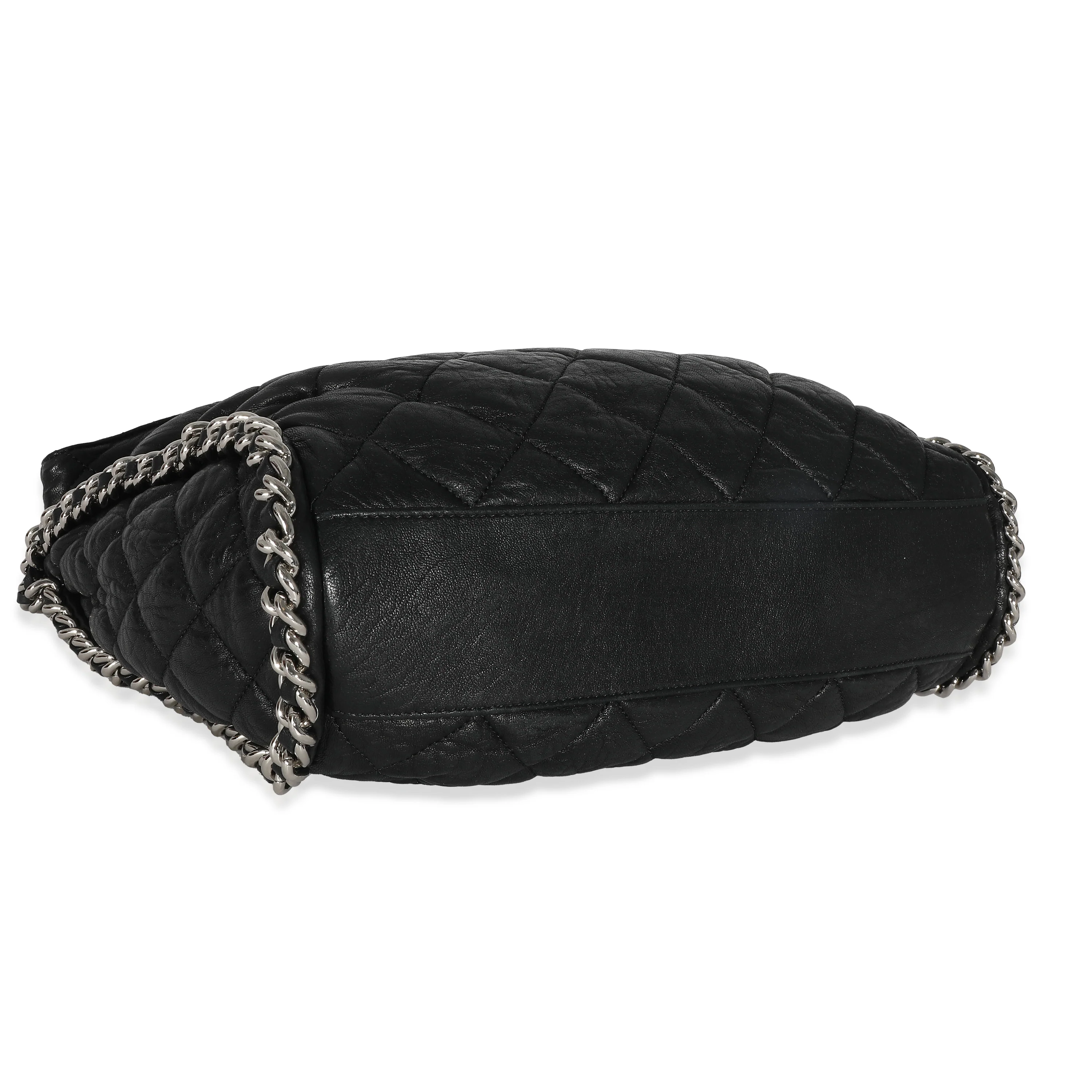 Chanel Black Quilted Washed Lambskin Chain Around Hobo - Image 4